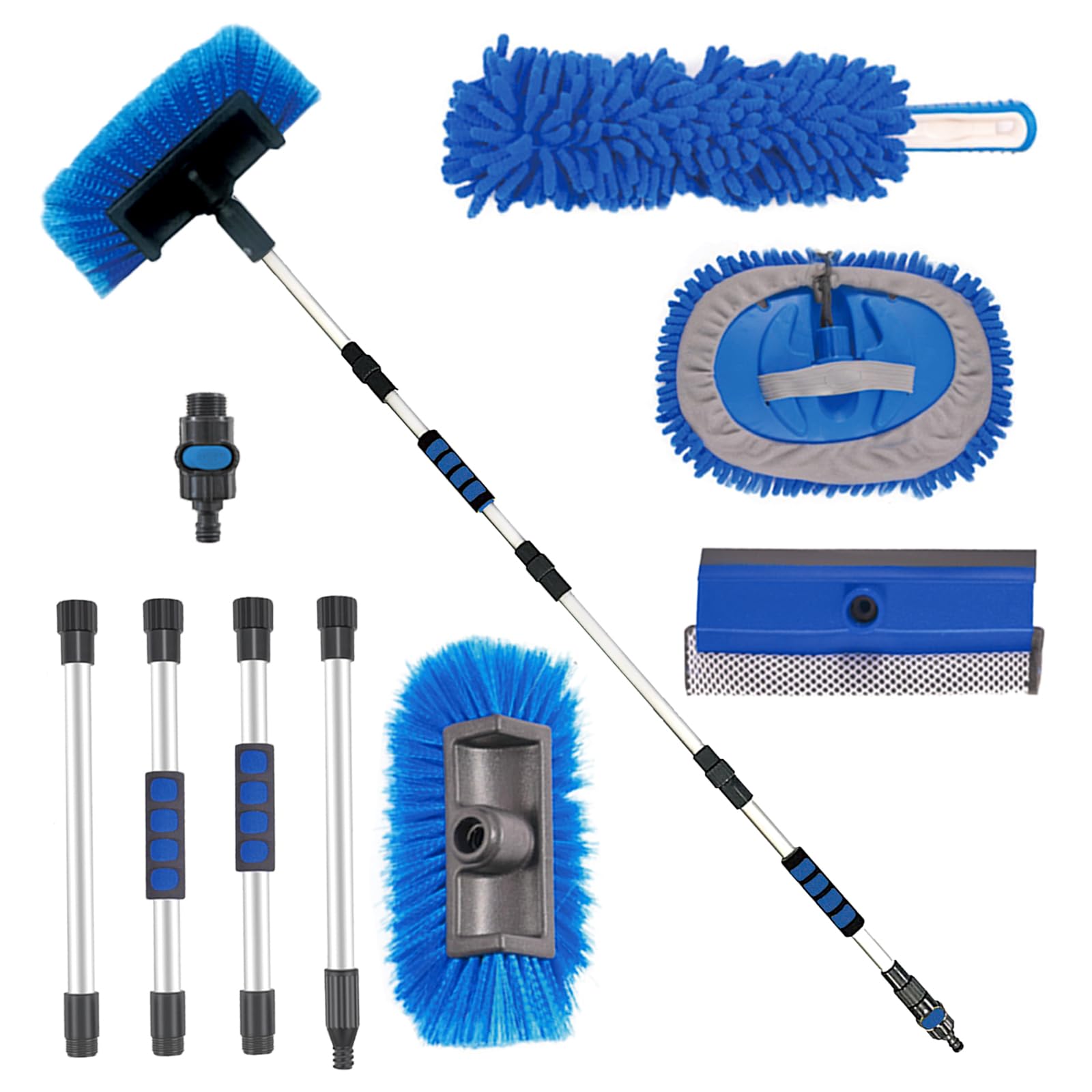 72'' Car Wash Brush With Long Handle, On/Off Switch For Car Rv Truck Boat Washing Brush, Complete Cleaning Kit With Car Wash Mop