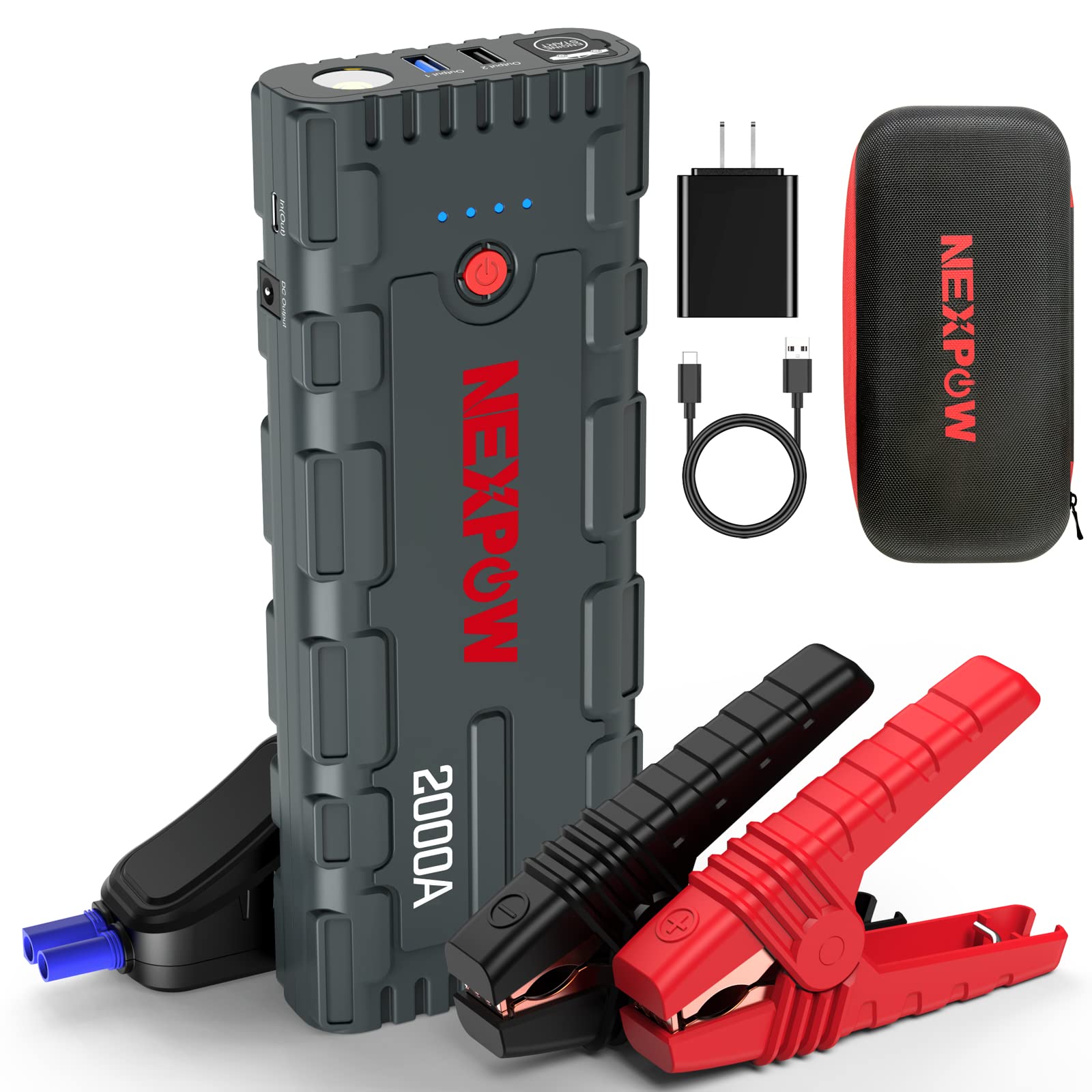 Nexpow 2000A Peak Car Jump Starter With Usb Quick Charge 3.0 (Up To 7.0L Gas Or 6.5L Diesel Engine), 12V Portable Jump Box, Batt