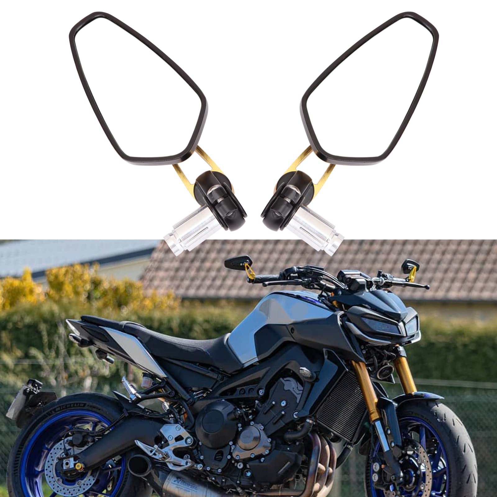 Universal Black Motorcycle Billet Aluminum 7/8 22 Bar End Side Rearview Mirrors (Gold)