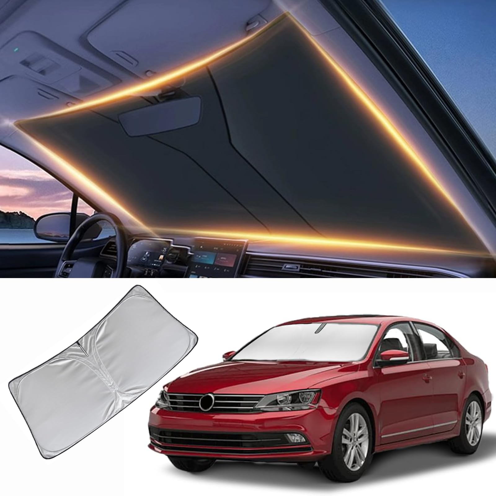 Windshield Sun Shade For Volkswagen Jetta Front Window Shades Cover For 2018-2024 Jetta Windshield Sun Visor Protector Car Acces