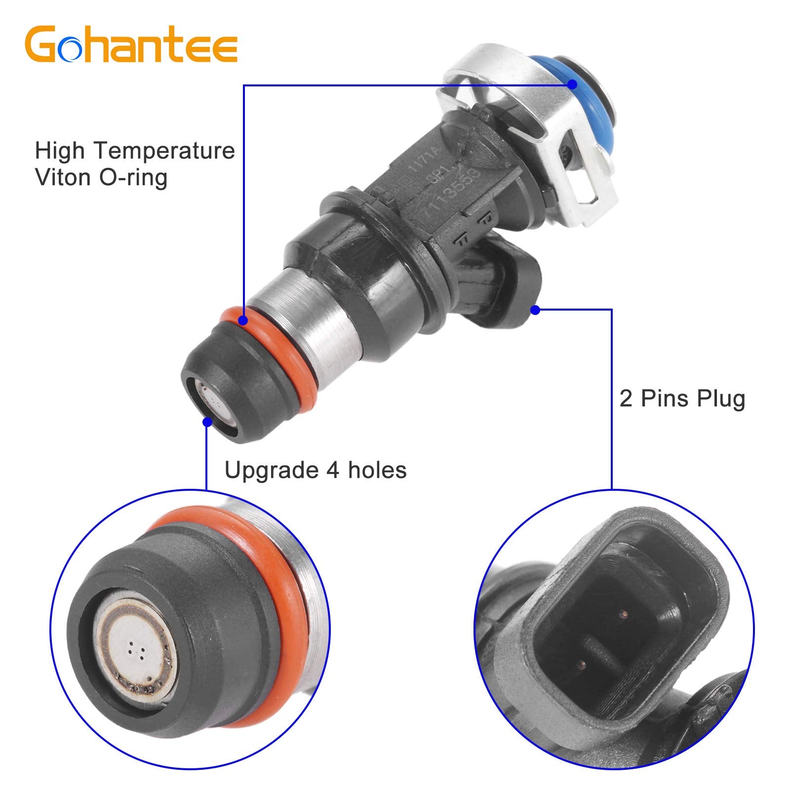 Fuel Injectors Compatible With Chevy Silverado 1500 2500 3500 Tahoe Replacement For Gmc Sierra 1500 2500 3500 Tahoe 4.8L 5.3L 6.0L 2001-2006 Replace 17113553 Fj315 17113698 8Pcs 4 Holes Injector