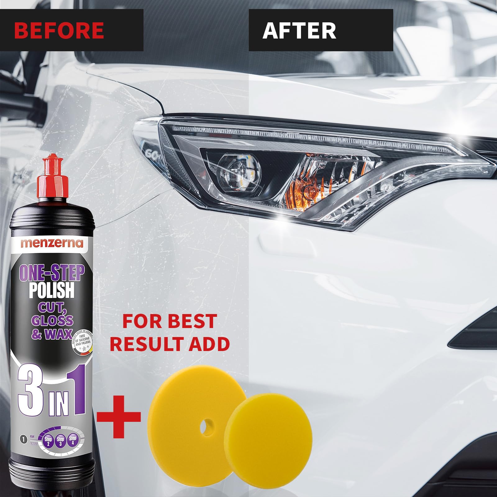 menzerna ''One-Step Polish 3in1'' I Medium Cut Polish with High Gloss Finish & Seal in One I Buffing & Polishing Compound for Ca