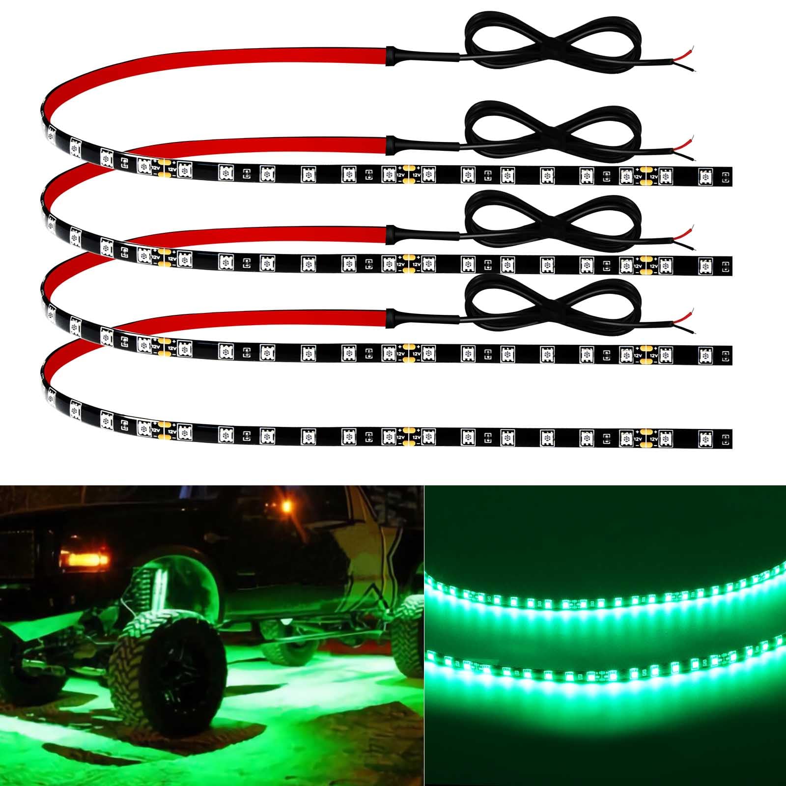 Car Led Strip Lights 24' Connectable Green 12V Led Light Strip For Cars Golf Cart Boat Marine Motorcycle Waterproof Led Strip, 4Pack