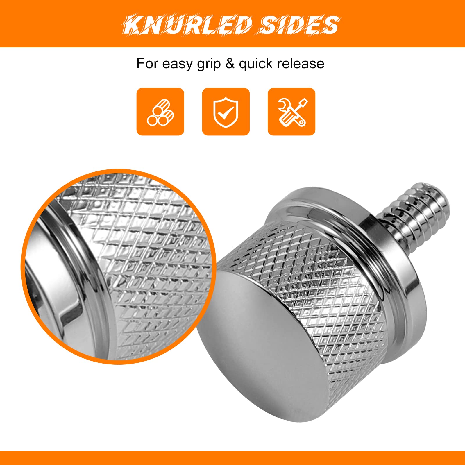 Eumti Chrome Stainless Knurled Fender Rear Seat Bolt Screw 1/4'-20 Thread Quick Install Compatible With Harley Touring Softail Dyna Sportster Cvo Fatbob 1996-2024