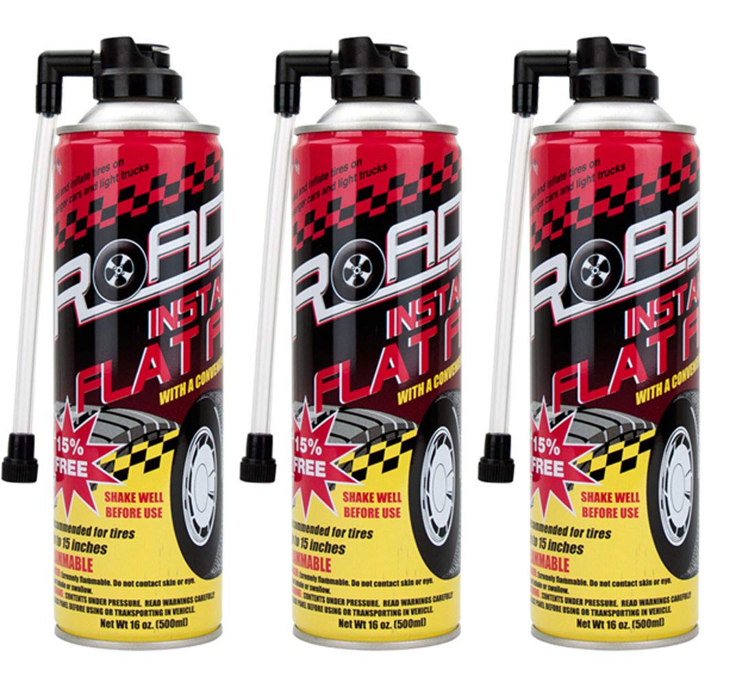 Road Instant Fixes Flat Tire Easy Hose Tire Inflator Air Filler Sealant 16Oz (3 Pack)