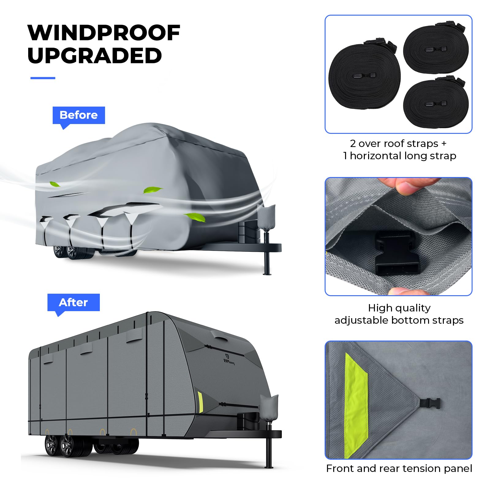 Rvmasking Rv Cover, Heavy Duty 7 Layers Travel Trailer Cover With 4 Tire Covers For 24'1''-26', Windproof Rip-Stop Anti-Uv Campe
