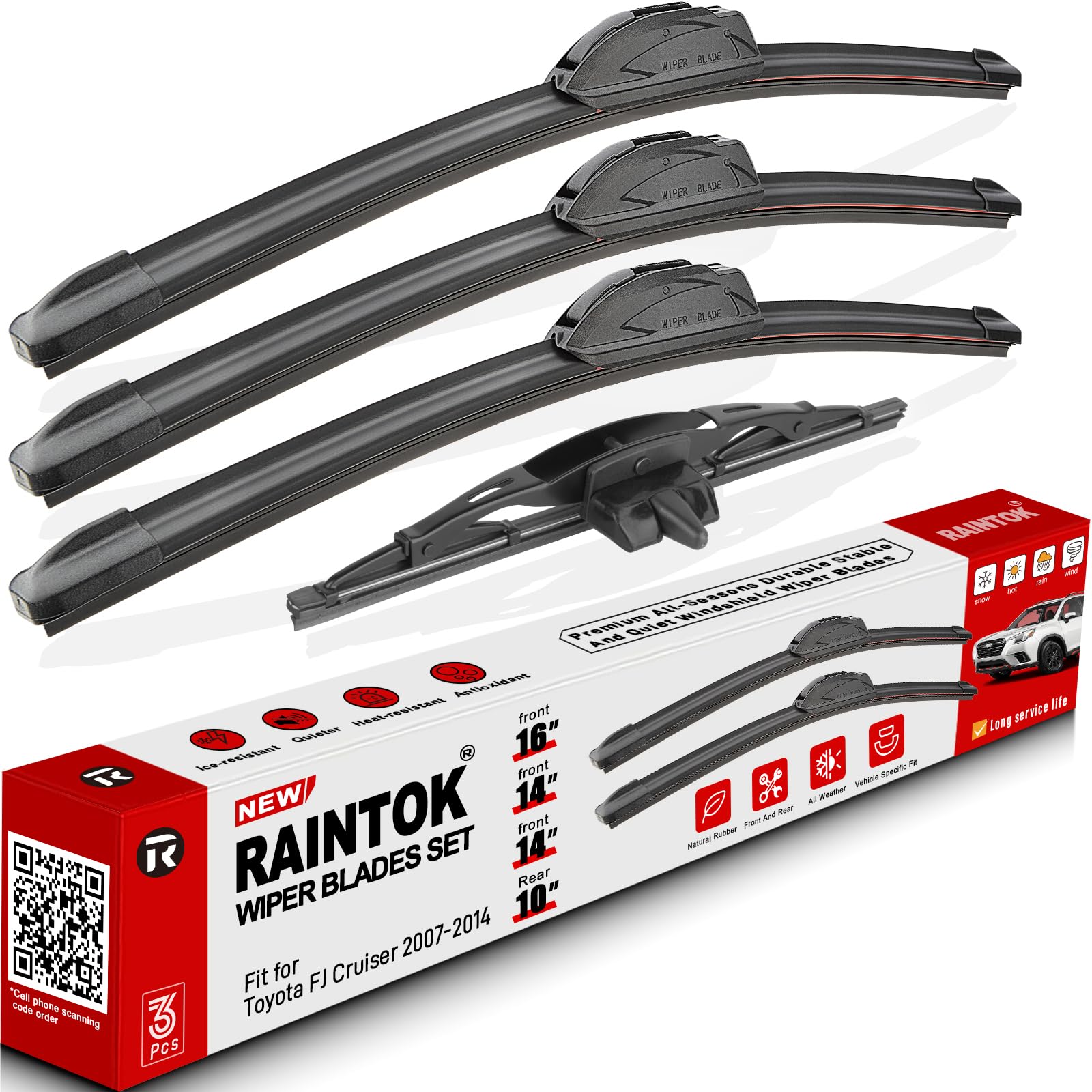 Raintok Windshield Wiper Blades Replacement For 2007-2014 Toyota Fj Cruiser Original Factory Quality Front Rear Wipers Blade Set