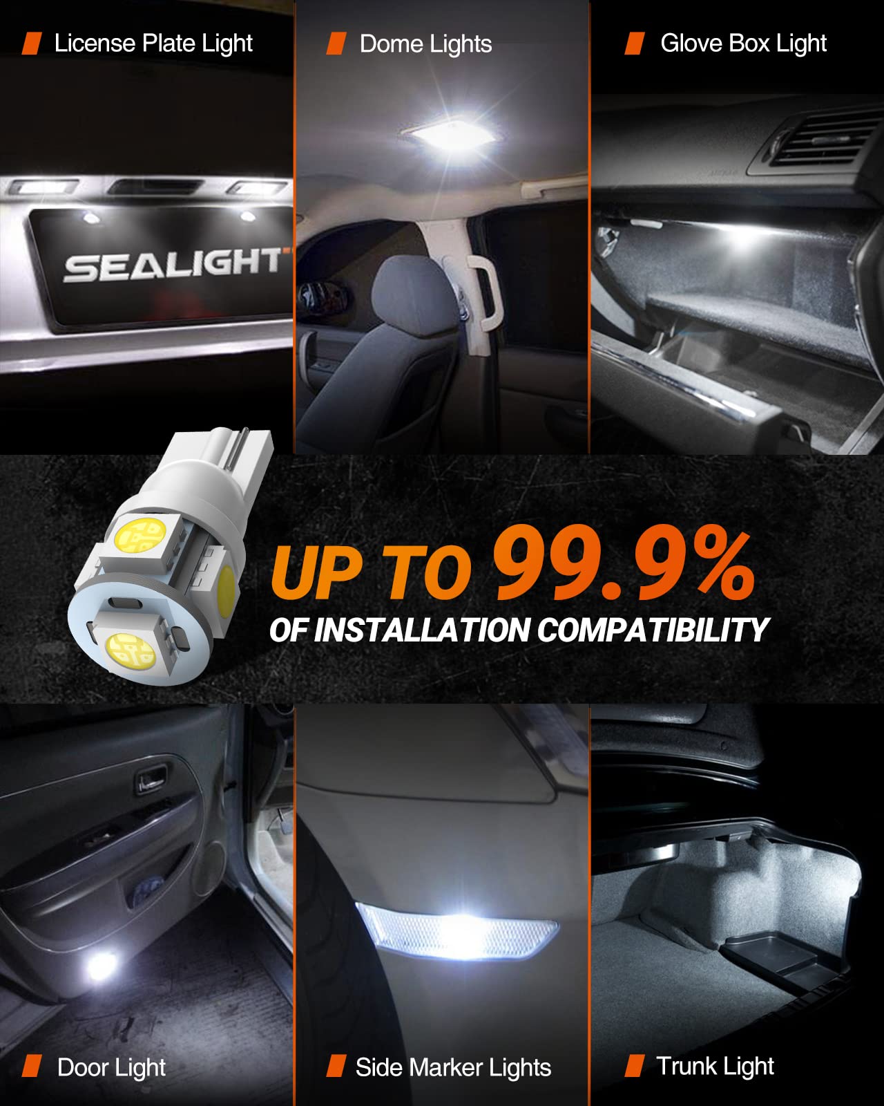 Sealight 194 Led Bulbs, 168 W5W 2825 Led Bulb 6000K White Super Bright Replacement For License Plate Light, Dome Light, Map Ligh