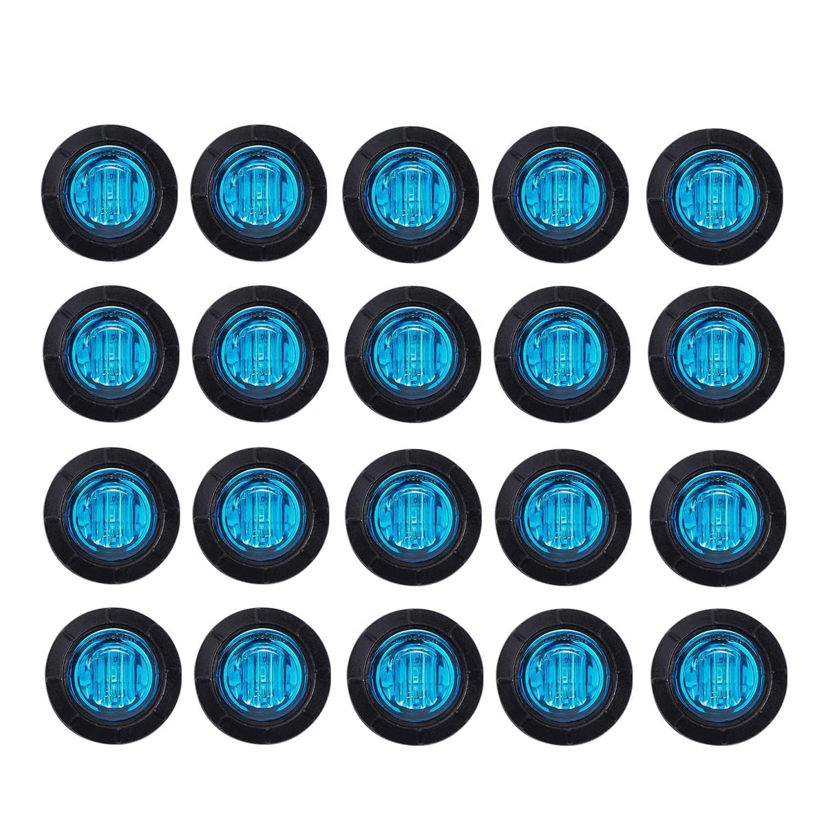 Tmh (Pack Of 20 3/4 Inch Round Blue Led Side Indicator Marker Lights With Grommets For Truck Trailer Pickup Lorry 12V Dc Surface