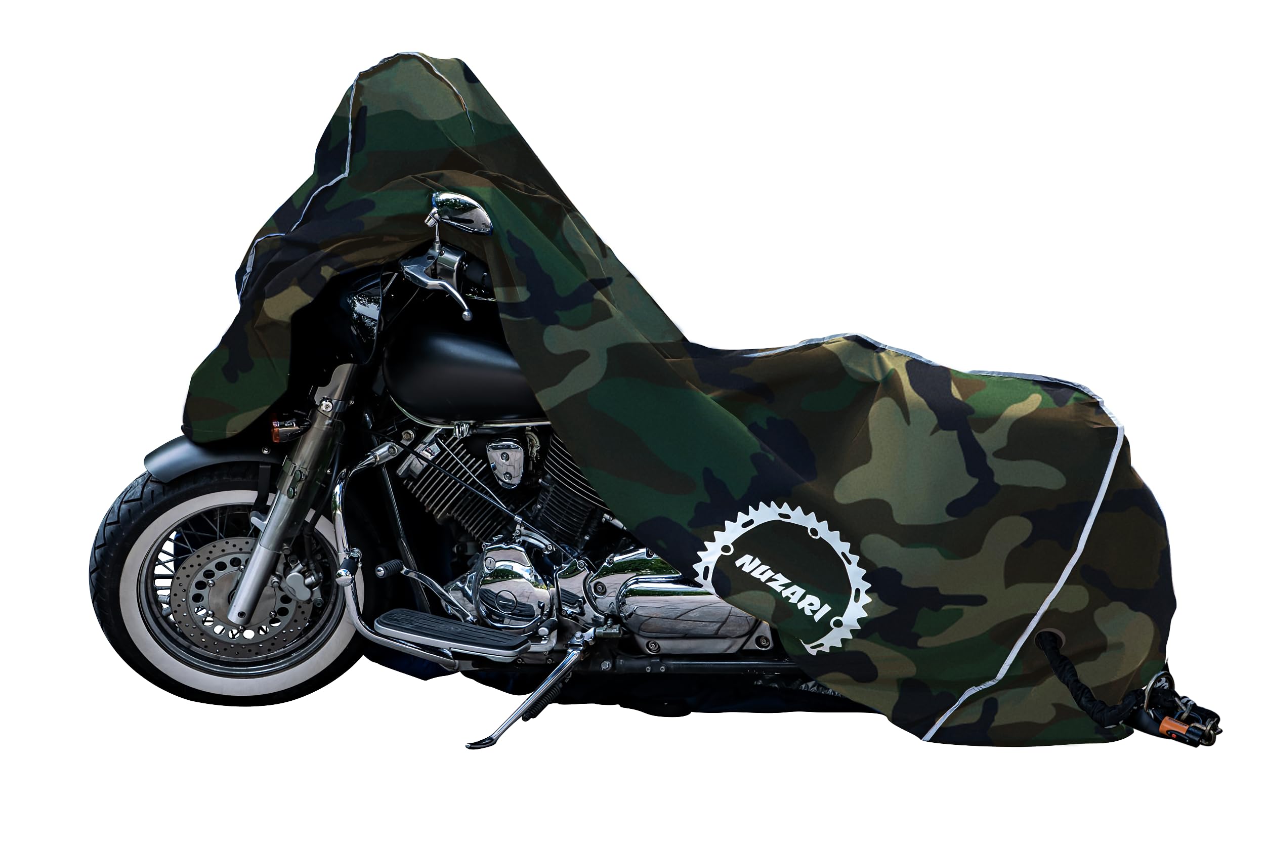 Nuzari Heavy Duty Motorcycle Cover - Motorcycle Covers Waterproof Outdoor Storage - Dirt Bike Covers (Camouflage, Large)
