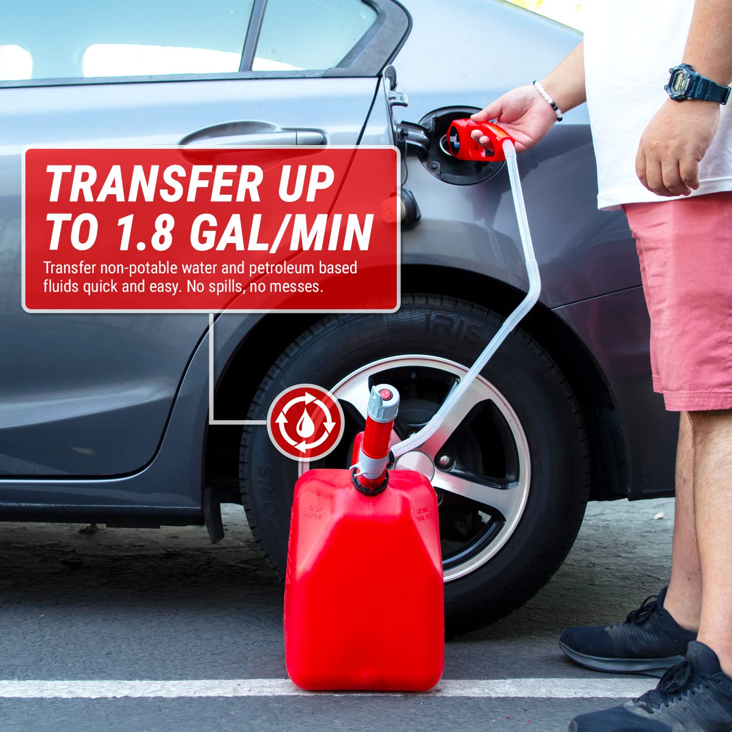 TERA PUMP Portable Fuel Transfer Pump, 3X More Powerful D Battery Operated, Powerful Suction with Ergonomic Nozzle, No Heavy Lif