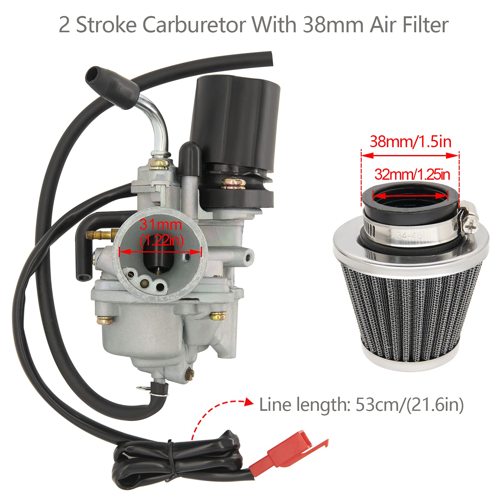 2 Stroke Carburetor Carb Compatible For Dinli 50Cc 70Cc 90Cc 100Cc 110Cc Atv Quad Carb, For Dino Jp Beast Helix Dl603 With 38Mm