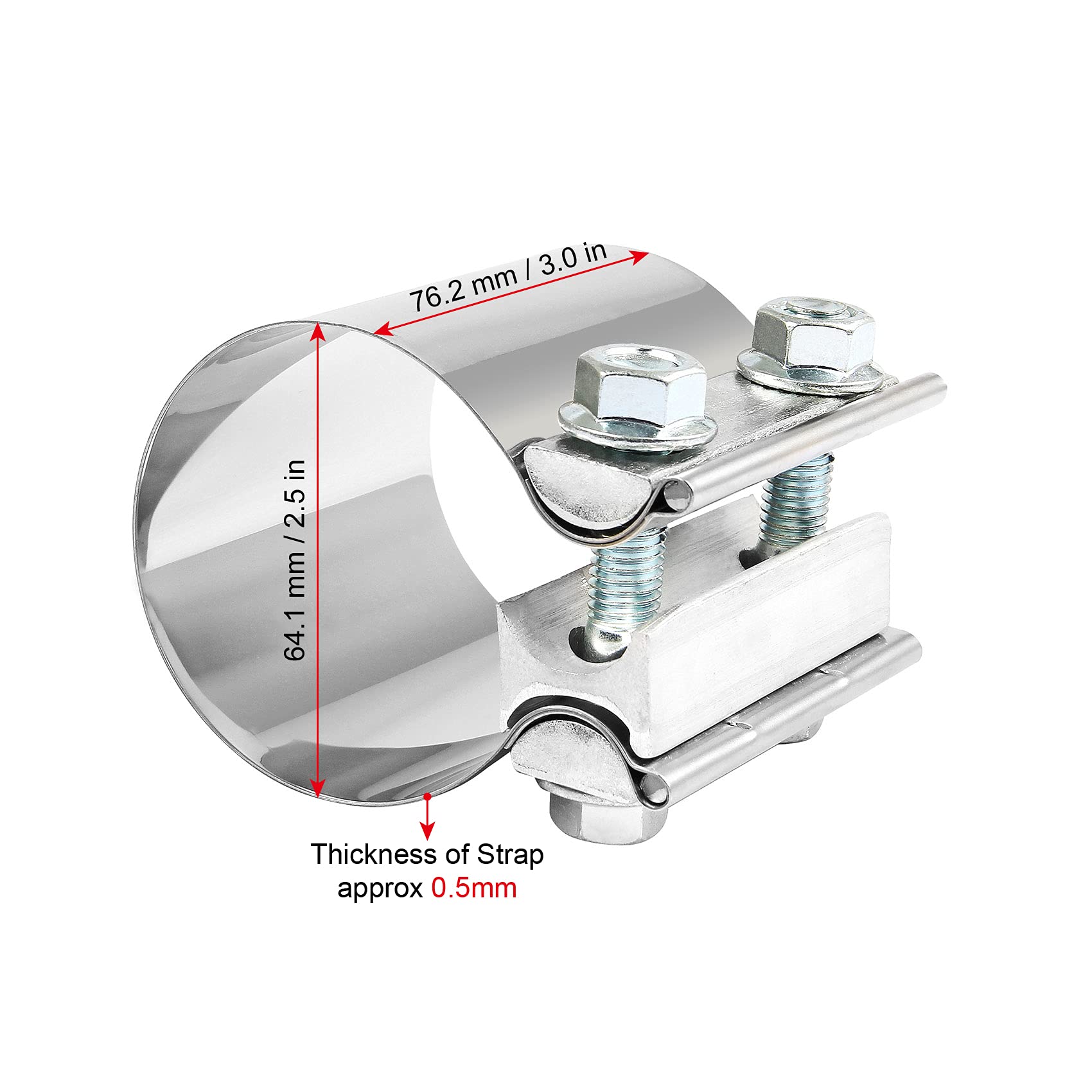 2.5 Inch 2 1/2 Butt Joint Exhaust Band Clamp Sleeve Stainless Steel Sleeve Coupler 2pcs