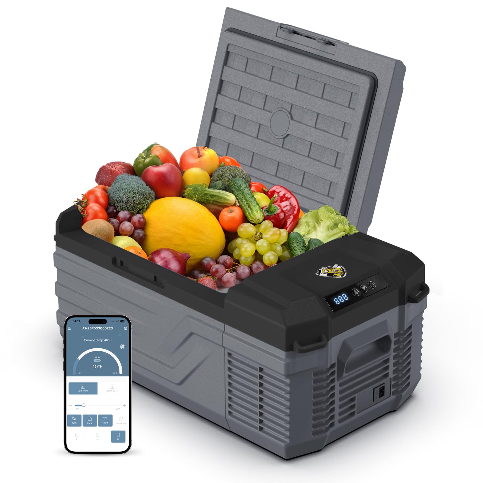 YELLOW JACKET Car Refrigerator 76 Quart Portable Freezer Cooler with Wheels Dual Zone Independent Control 12Volt Car Fridge for 