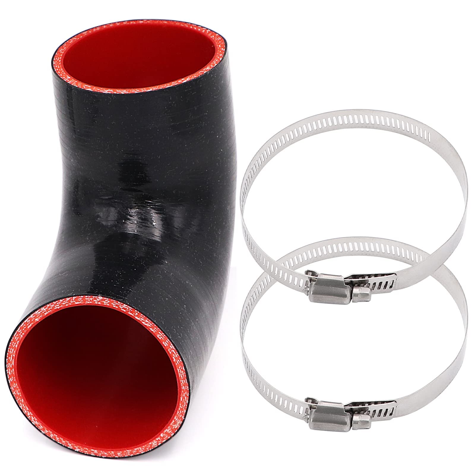TuoLauthon 90 Degree 3 inch(76mm) Elbow Coupler Hose,4-Ply Reinforced,Length 4 inch(102mm) with 2PCS Clamps for Turbo/Intercoole