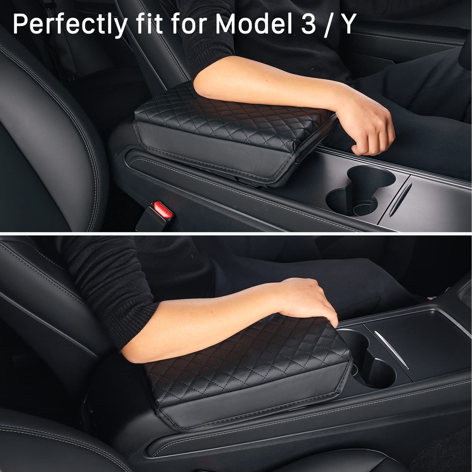 Carwiner Center Console Cover For Tesla Model 3 Model Y, Pu Leather Armrest Box Cushion Protector Accessories