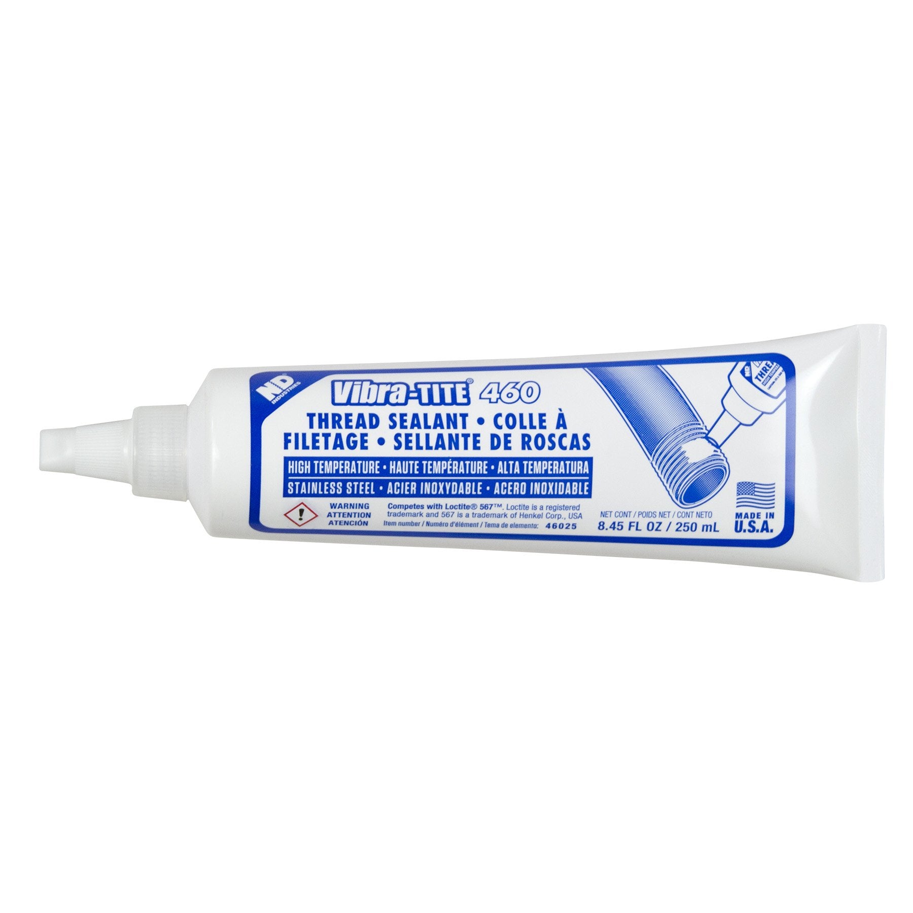 Vibra-Tite 460 White General Purpose Stainless Steel Anaerobic Thread Pipe Sealant, 250Ml Tube