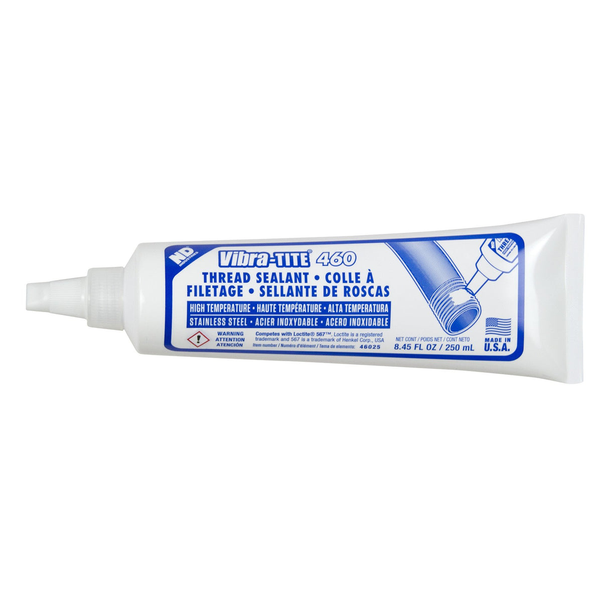 Vibra-Tite 460 White General Purpose Stainless Steel Anaerobic Thread Pipe Sealant, 250Ml Tube