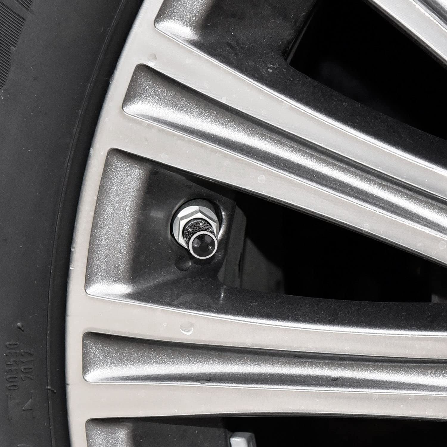 Tobequeen Bling Tire Valve Covers Black, 4 Pack Handmade Crystal Rhinestone Car Tire Caps Universal Dustproof Bling Car Accessories For Car/Suv/Motorcycle/Bike(Black)