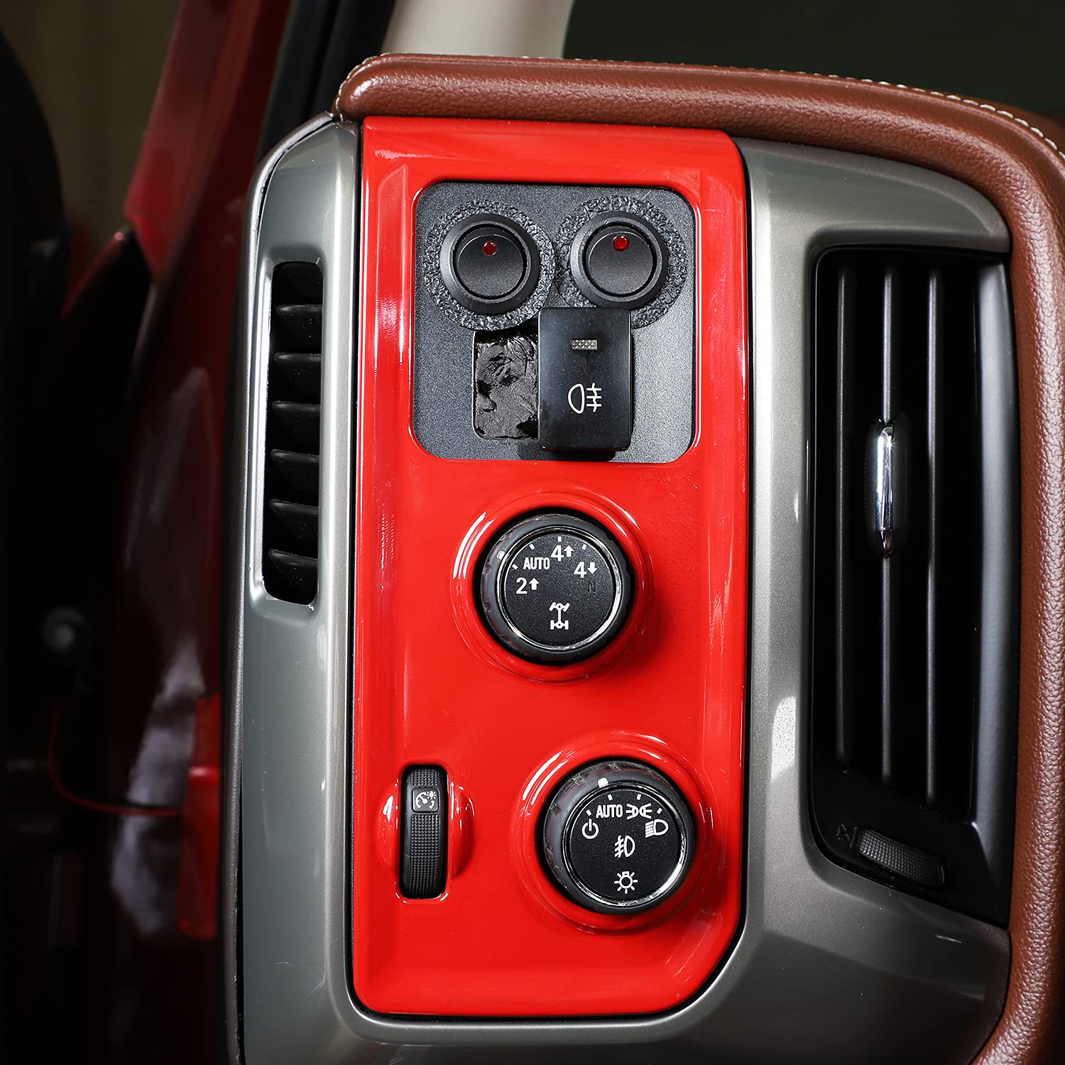 RT-TCZ Headlight 4WD Mode Switch Button Panel Trim Cover ABS Decoration Interior Accessories for GMC Sierra for Chevrolet Silver
