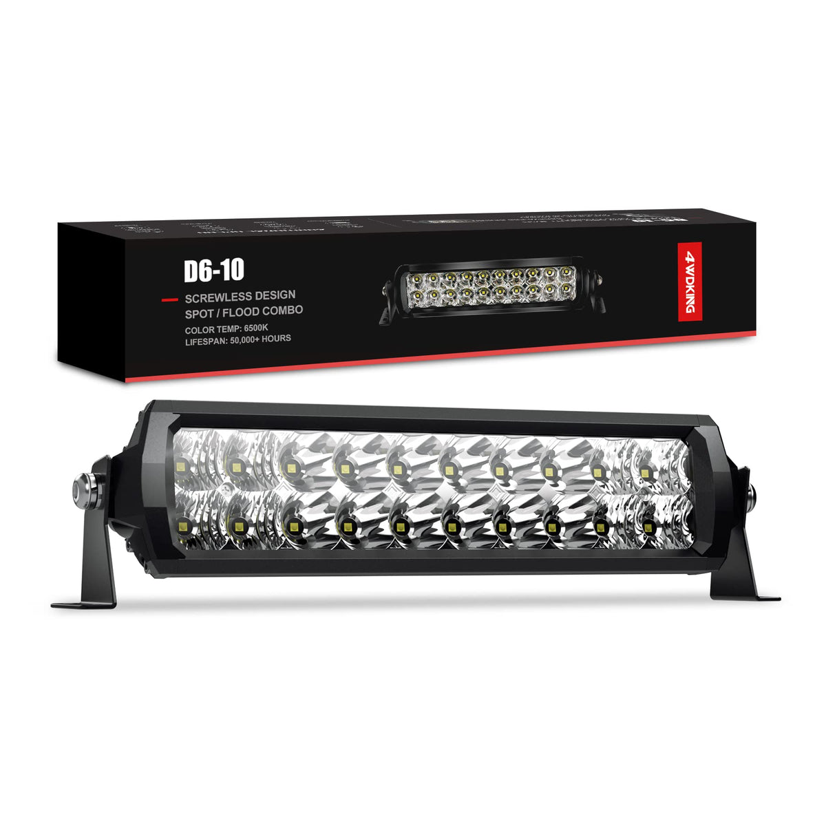 Led Light Bar 10 Inch, 4Wdking Screwless Design Waterproof Double Row Off Road Light Bar Combo Beam Mount On Front Bumper And Grille Compatible For Ford F150 Tacoma Jeep Wrangler, With Dt Connector