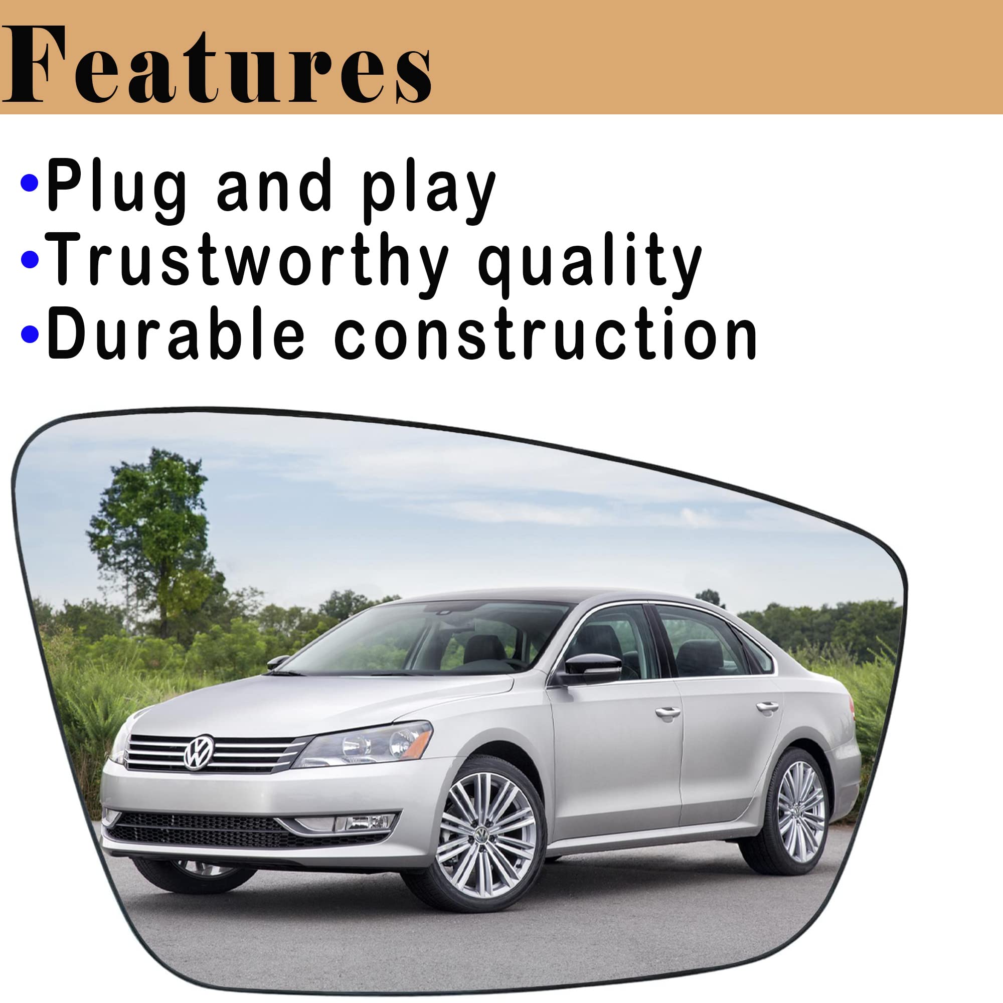 Vw Passenger Side Heated Mirror Glass Compatible With 2011-2018 Volkswagen Vw Passat Mirror Glass Beetle Jetta Power Convex Righ