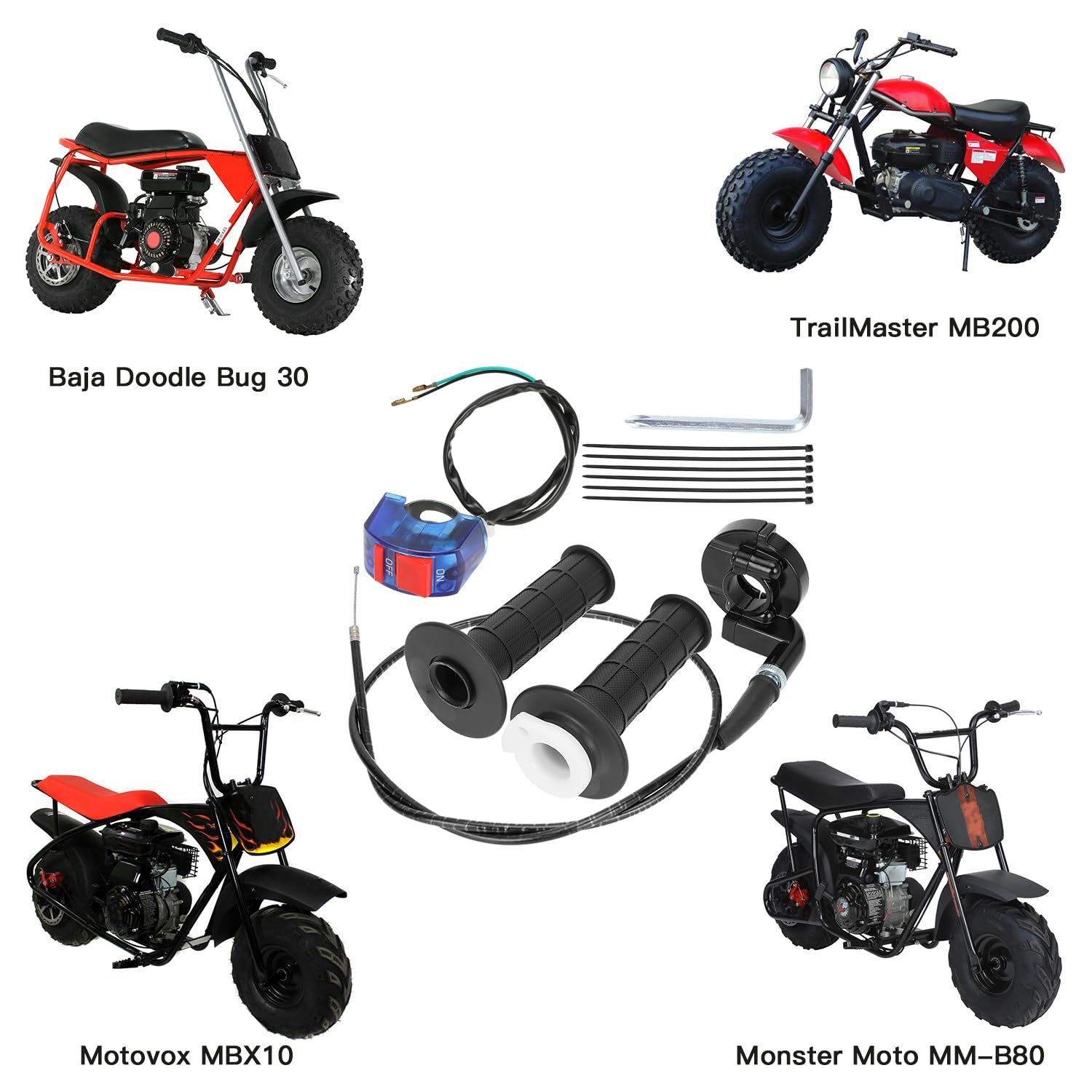 Yoxufa Mini Bike Throttle Cable Assembly For Coleman Ct200U Ct200U-Ex Bt200X Baja Db30 Warrior Mb200 Predator 212Cc Massimo Motovox 196Cc 200Cc 6.5Hp Engine Parts 22Mm 7/8 Handle Grip Accessories