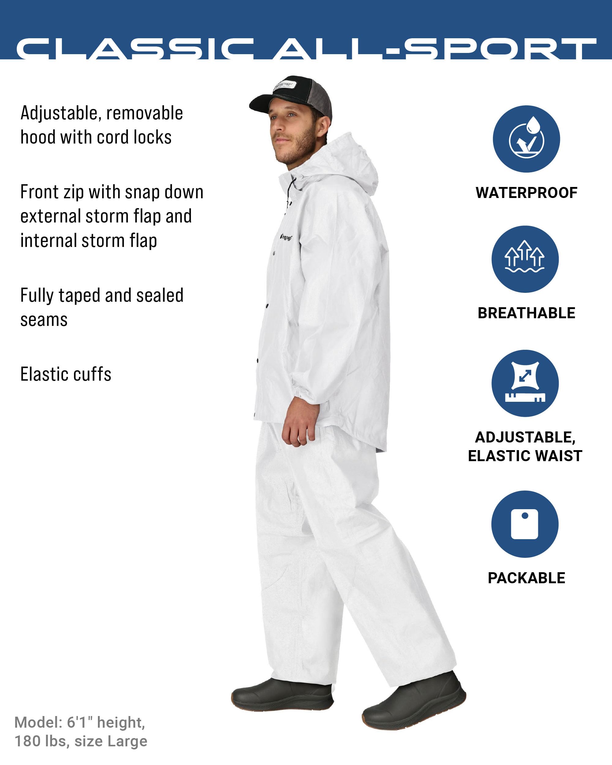 Frogg Toggs Men'S Standard Classic All-Sport Waterproof Breathable Rain Suit, White, 3X-Large