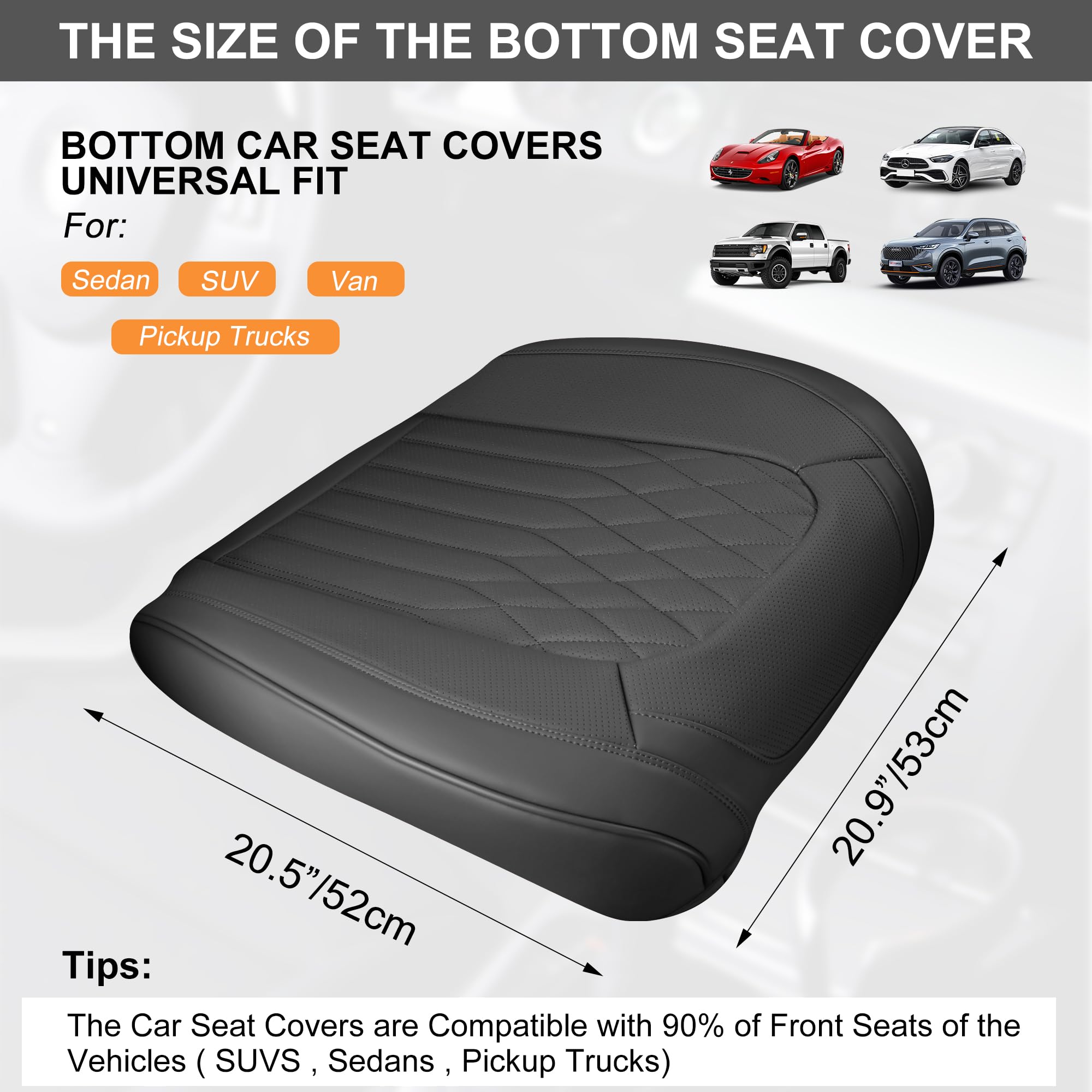 BWTJF Gray Car Seat Cover 2 Pack, Universal Leather Front Seat Covers Bottom Protector, Anti-Slip and Full Wrapping Edge Compati