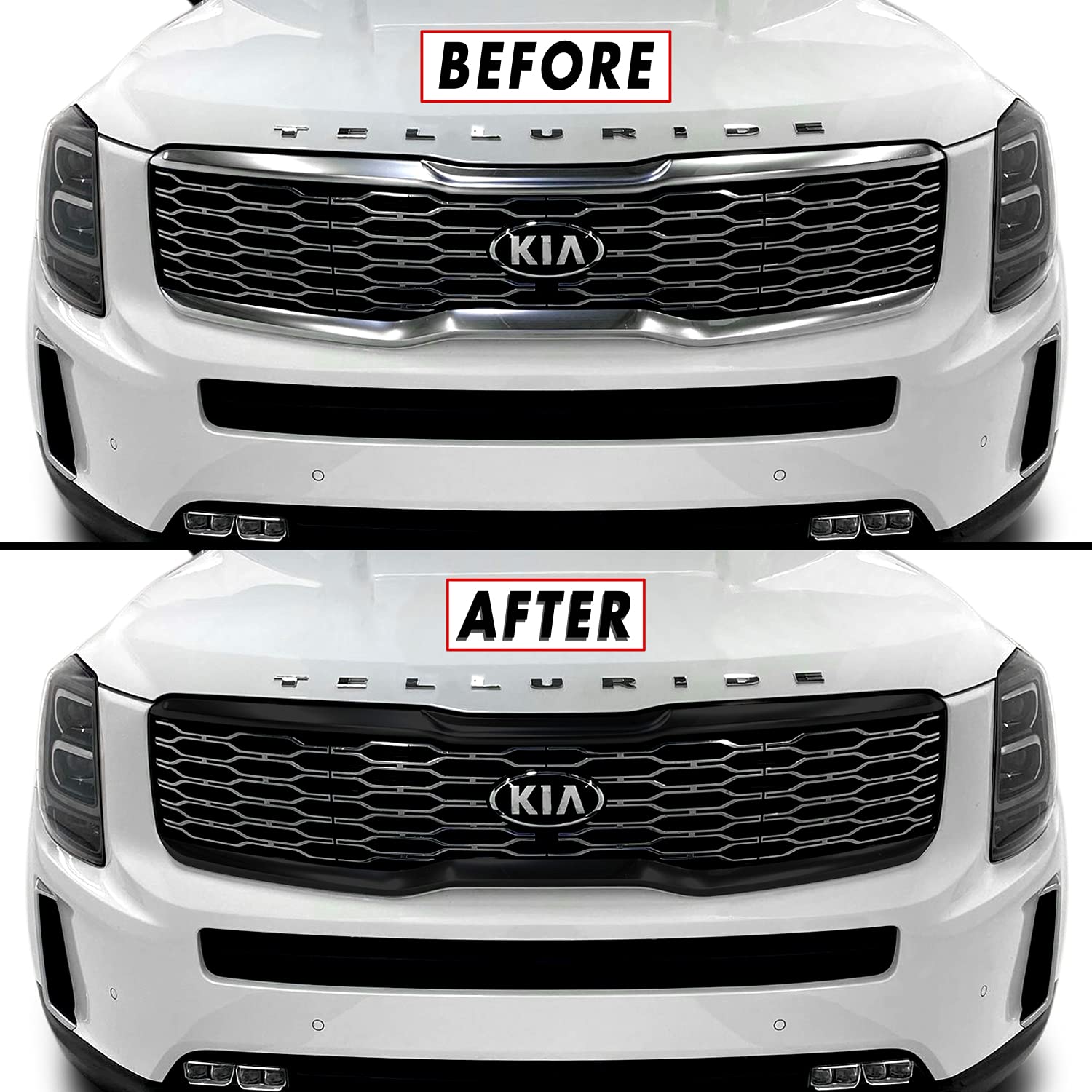 Slickmod Chrome Delete Blackout Vinyl Overlay For 2020-2022 Kia Telluride Front Grill Trim (Front Grill Trim, Gloss Black)