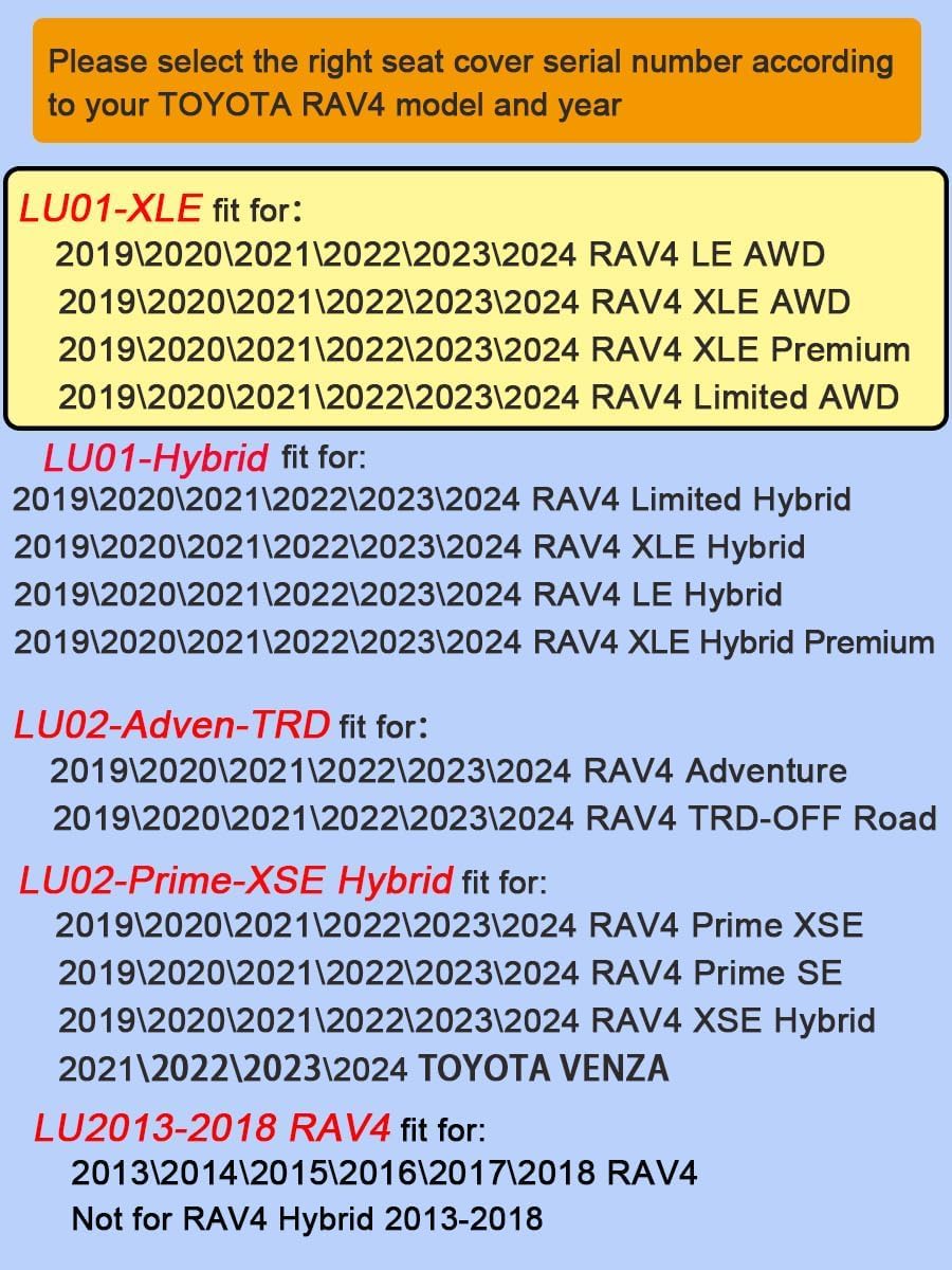 Luluda Custom Fit Rav4 Car Seat Covers Fit For Toyota Rav4 Le Limited Xle 2019 2020 2021 2022 2023 2024 With Waterproof Faux Lea