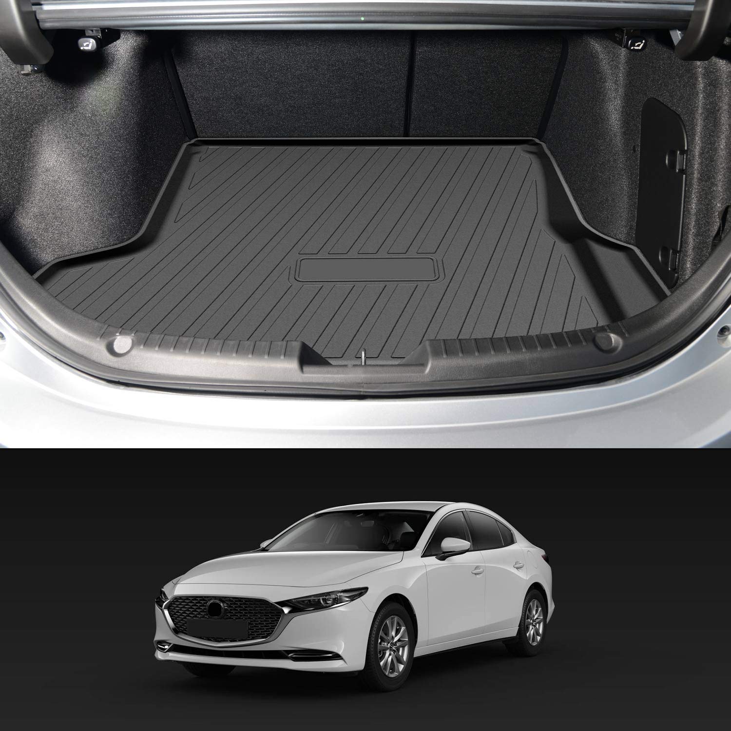 Powerty Trunk Mat For 2019-2024 2025 Mazda 3 Sedan Accessories All Weather Tpo Rear Cargo Liner(Not For Hatchback)