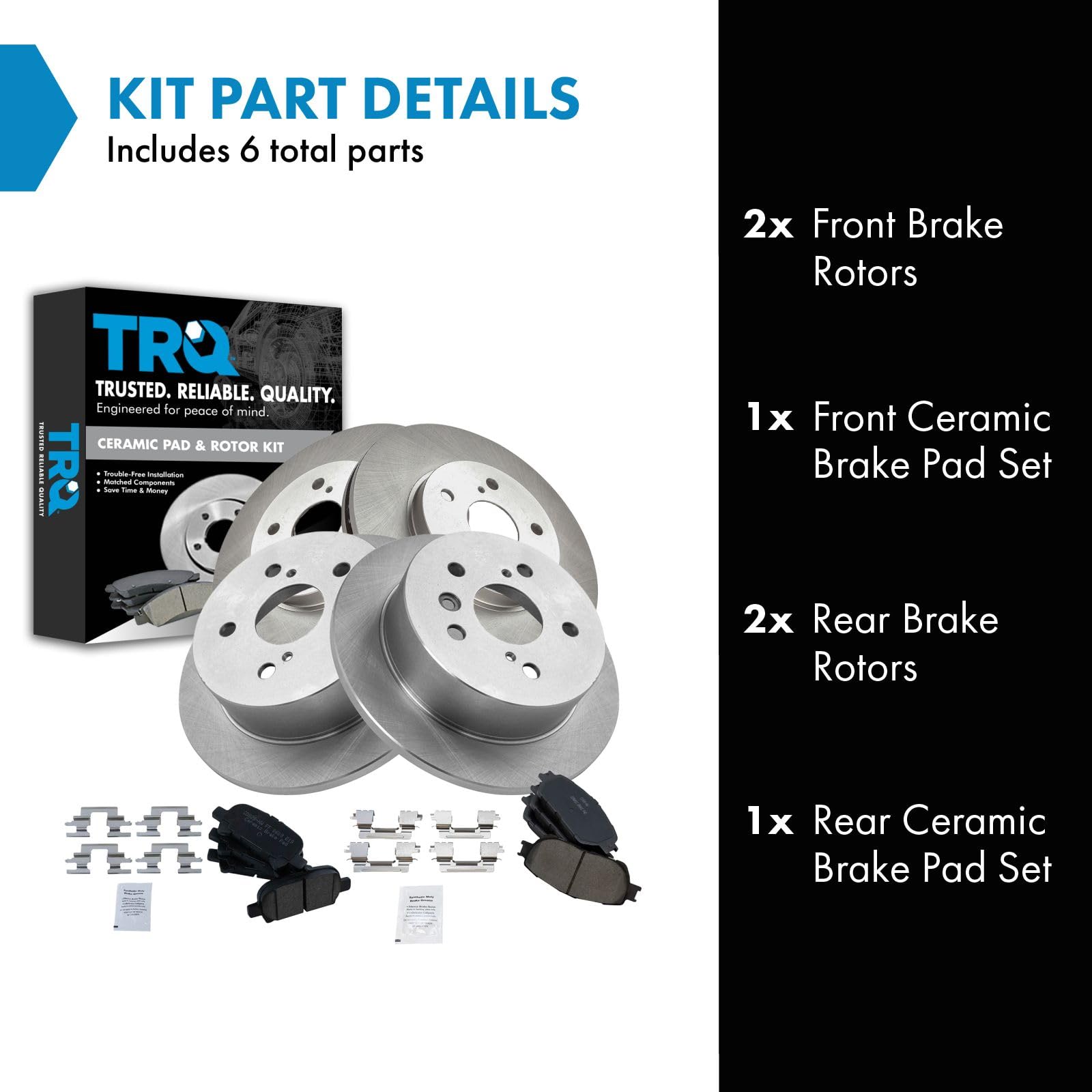 Trq Front And Rear Brake Pad & Rotor Kit Brake Pads Brake Rotor Ceramic Compatible With 2005-2007 Toyota Avalon 2005-2006 Camry