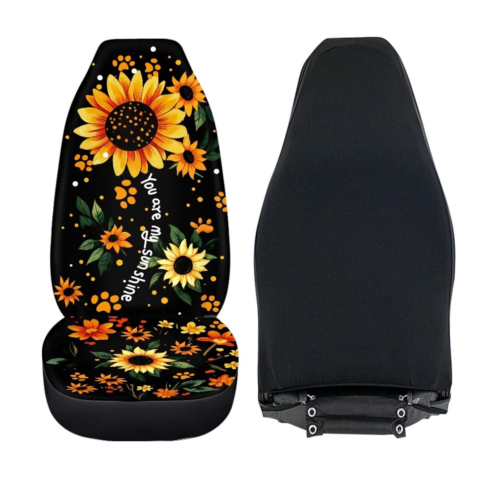 Bigcarjob Sunflower Car Accessories Set 2 Pcs Dog Paw Sunflower Car Seat Cover Full Set For Women Girls Cute Auto Interior Seat