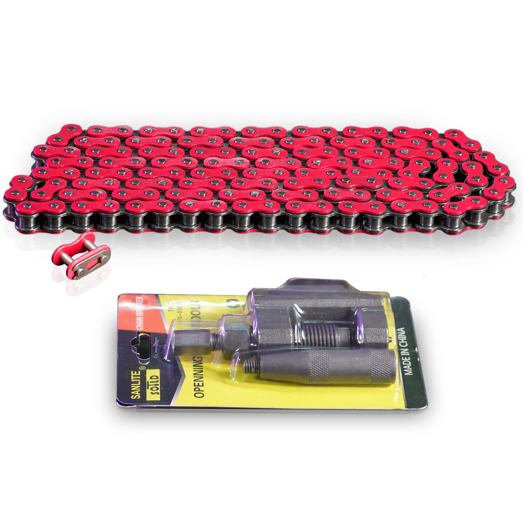 CLEO 420 Motorcycle Chain+ Chain Breaker, 420 Standard Roller Chain 140 Links Heavy Duty Drive Chain for 50cc 70cc 90cc 110cc 12