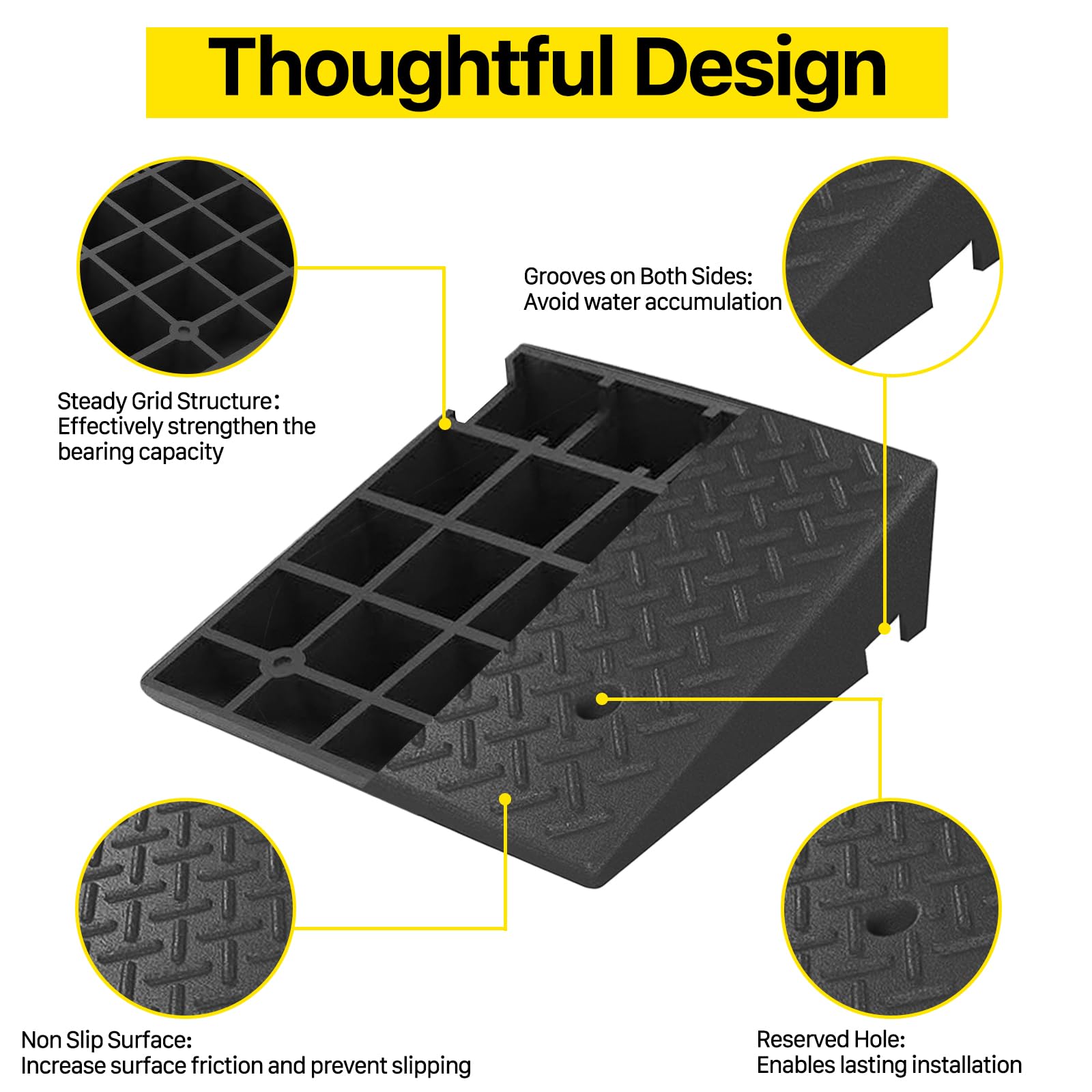 Lakexus 2Pcs Rubber Curb Ramp, 20'*20'*7' Threshold Ramp, Heavy Duty 6800Lbs Capacity Driveway Curb Ramp, Portable Shed Ramps For Low Cars Vehicle Motorcycle Wheelchairs Bikes