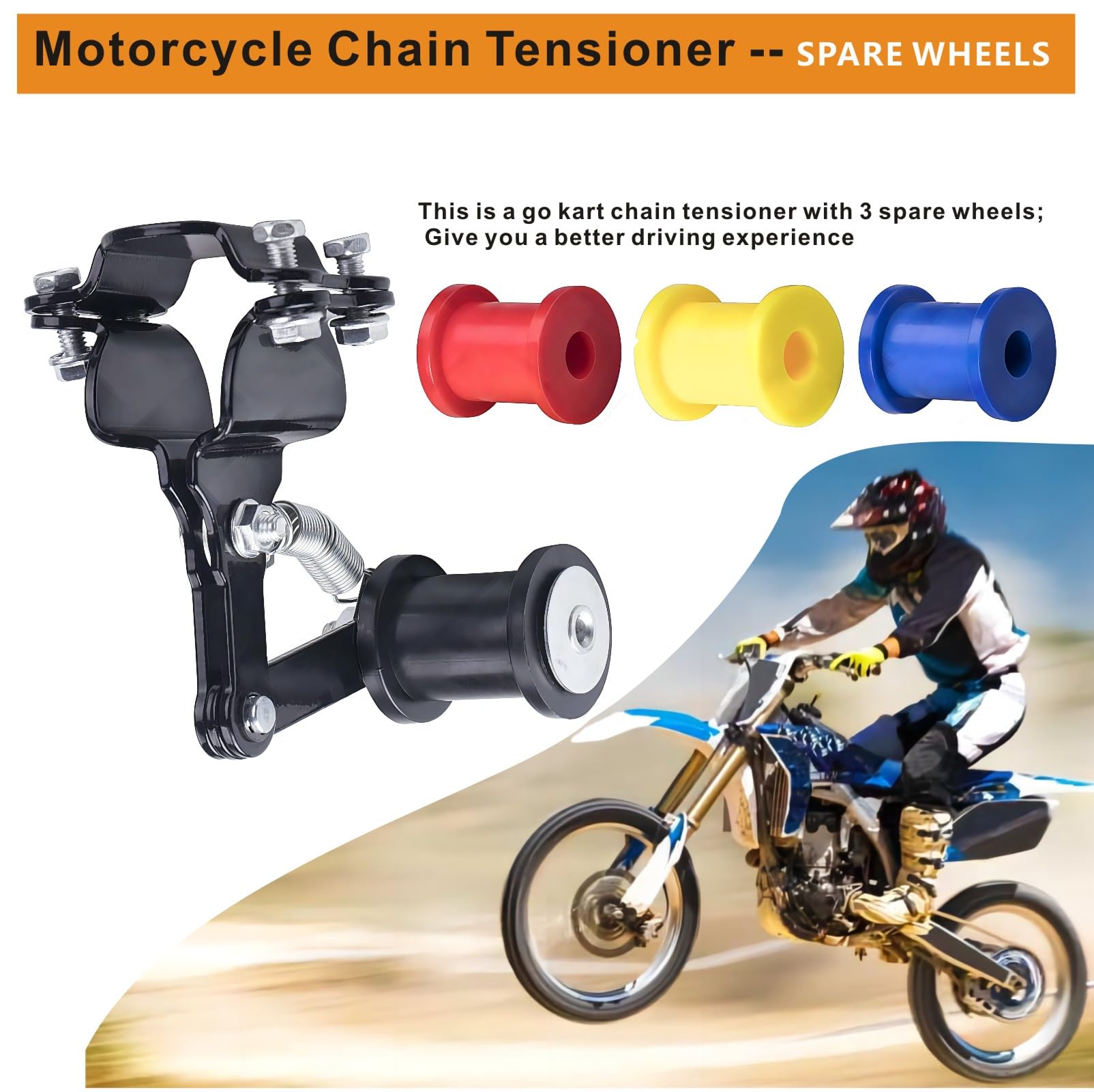 Motcoda Motorized Bike Universal Chain Tensioner Heavy Chain Tensioner Adjuster Spring Sprocket Chain Tensioner For Motorized Bicycle Dirt Pit Pro Dirt Bike (Upgraded 3 Spare Wheels)