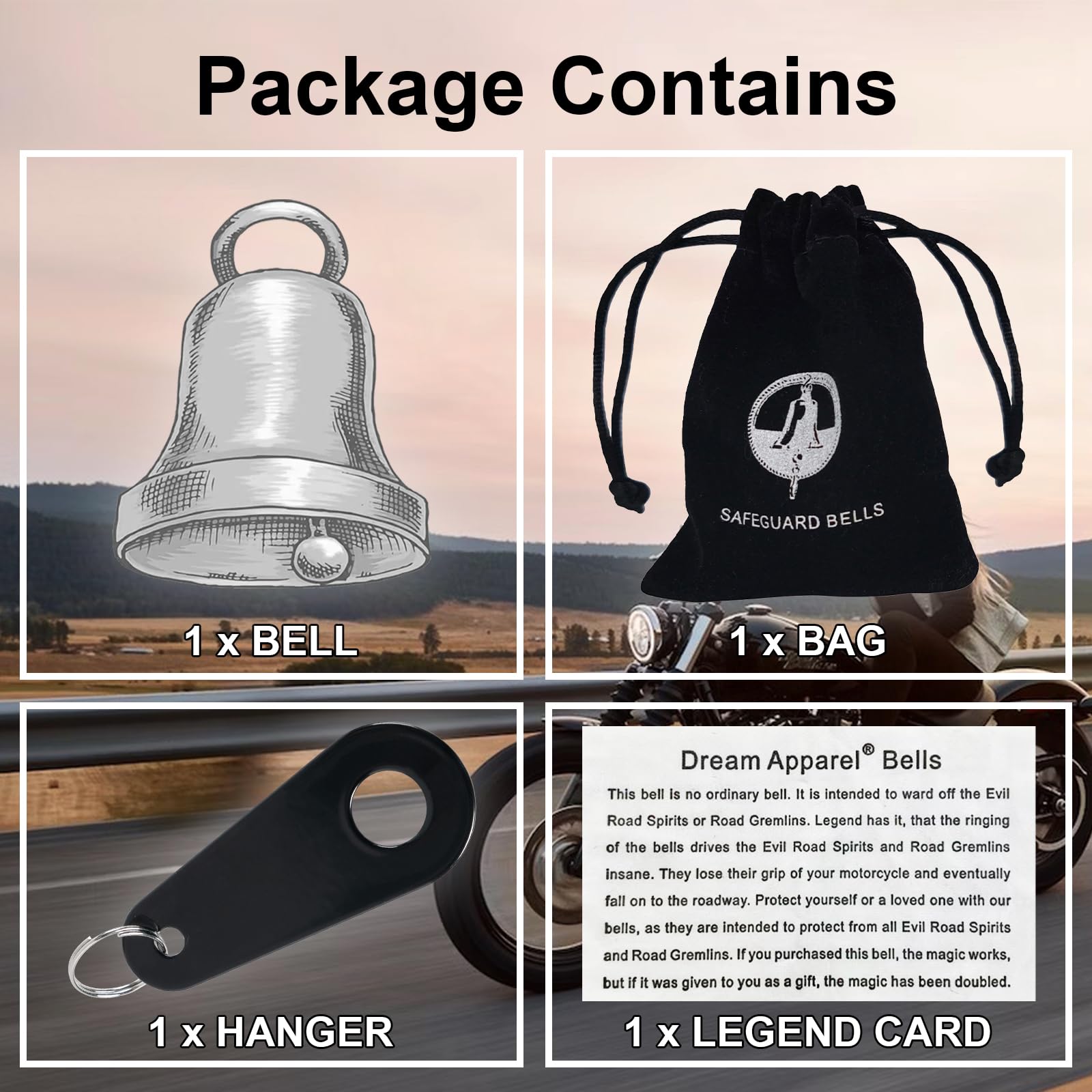 Motorcycle Bells for Biker Good Luck Riding Bells Guardian Biker Bells with Hanger Motorcycle Accessory or Keychain for Luck (US
