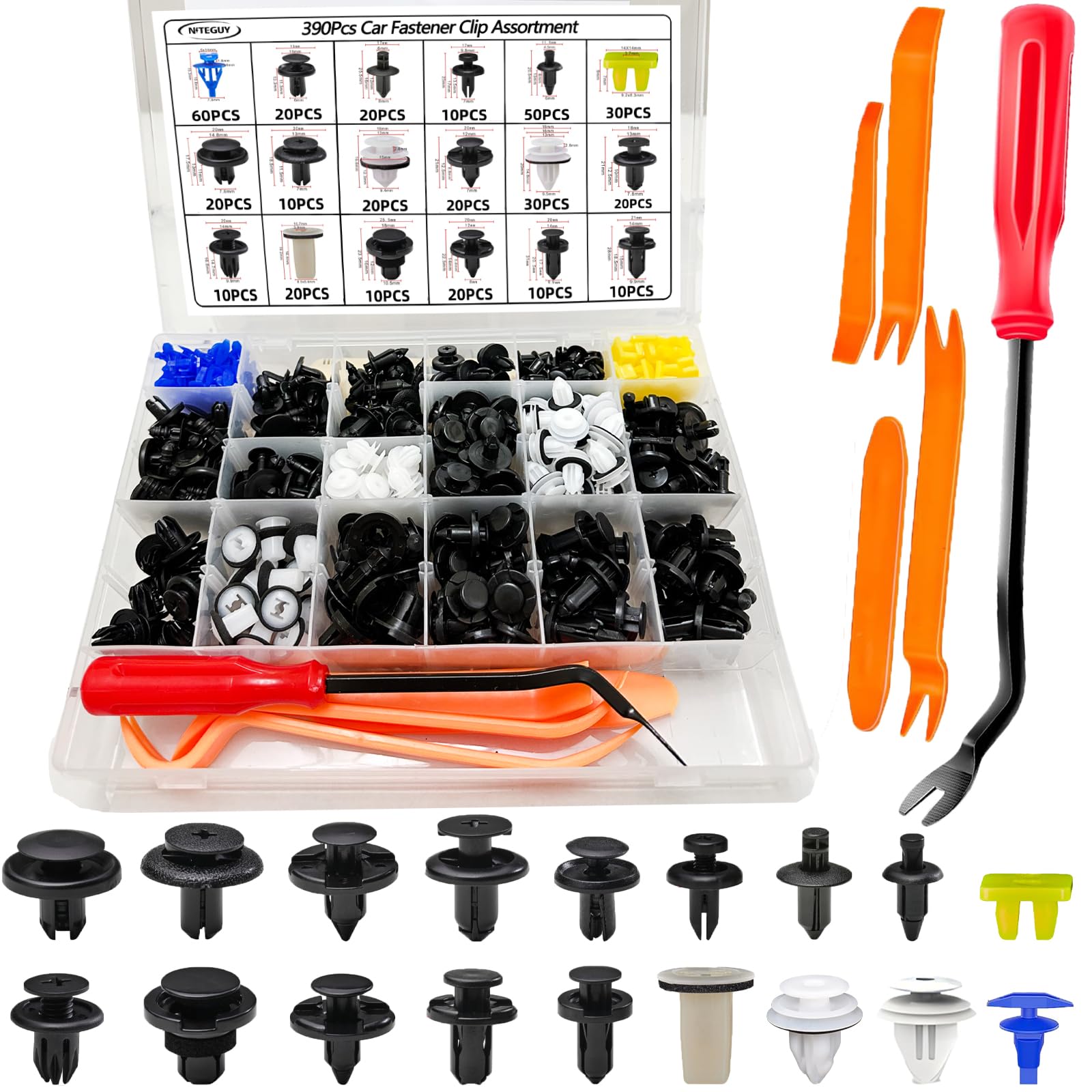 Niteguy 390Pcs Subaru Car Plastic Rivets Fasteners Push Retainer Kit,18 Most Popular Sizes Auto Push Pin Rivets, For Subaru Toyo