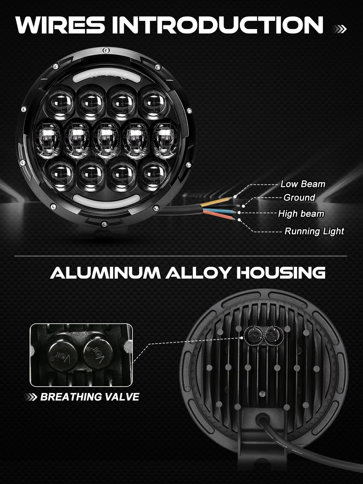 Audexen Led Work Lights, 7 Inch 105W Round Spot Led Pods Light Bar High/Low Beam Drl With Adjustable Mounting Bracket Compatible