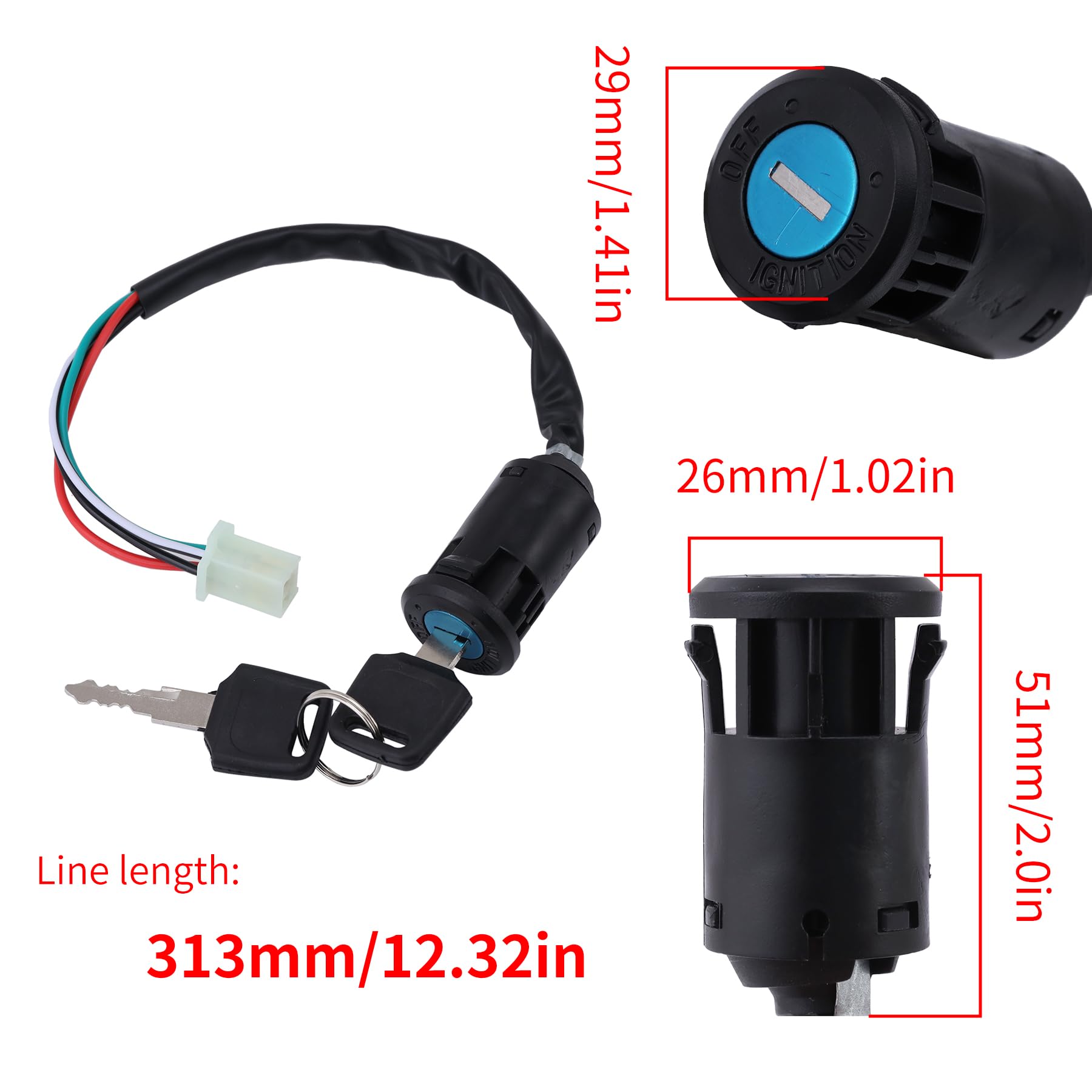 Plaxns 4 Pin Ignition Key Switch 4 Wire Set Fit For Taotao Coolster Buyang Roketa Kazuma Baja Sunl Apollo Coleman 50Cc 70Cc 90Cc 110Cc 125Cc 150Cc Pit Dirt Bike Atv Quad 4 Wheeler Scooter