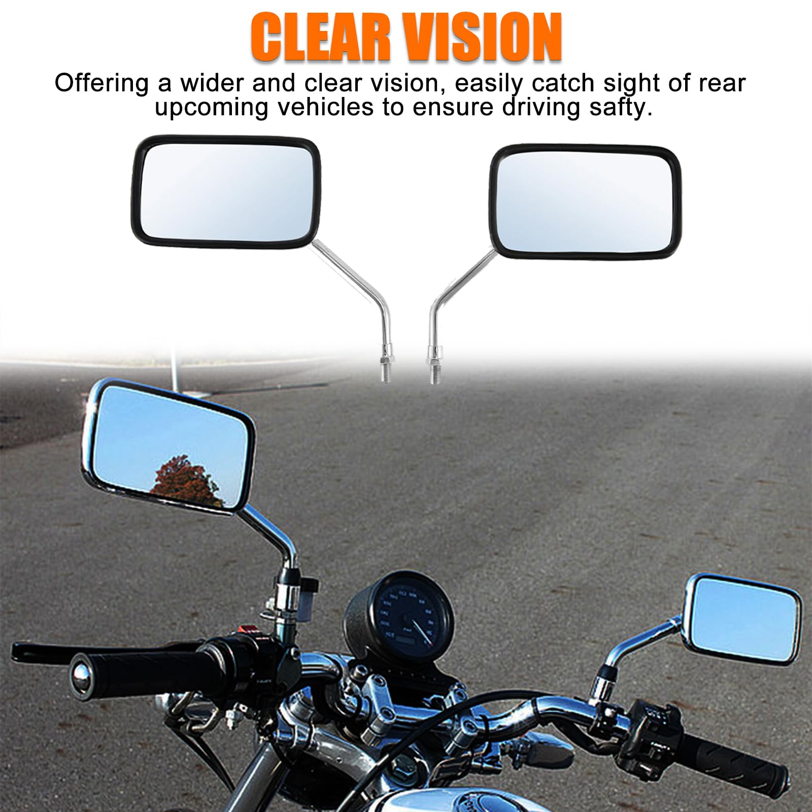 Dreamizer 10Mm Chrome Motorcycle Mirror Universal Rectangle Motorcycle Rear View Mirrors Compatible For Shadow Magna 750 Spirit