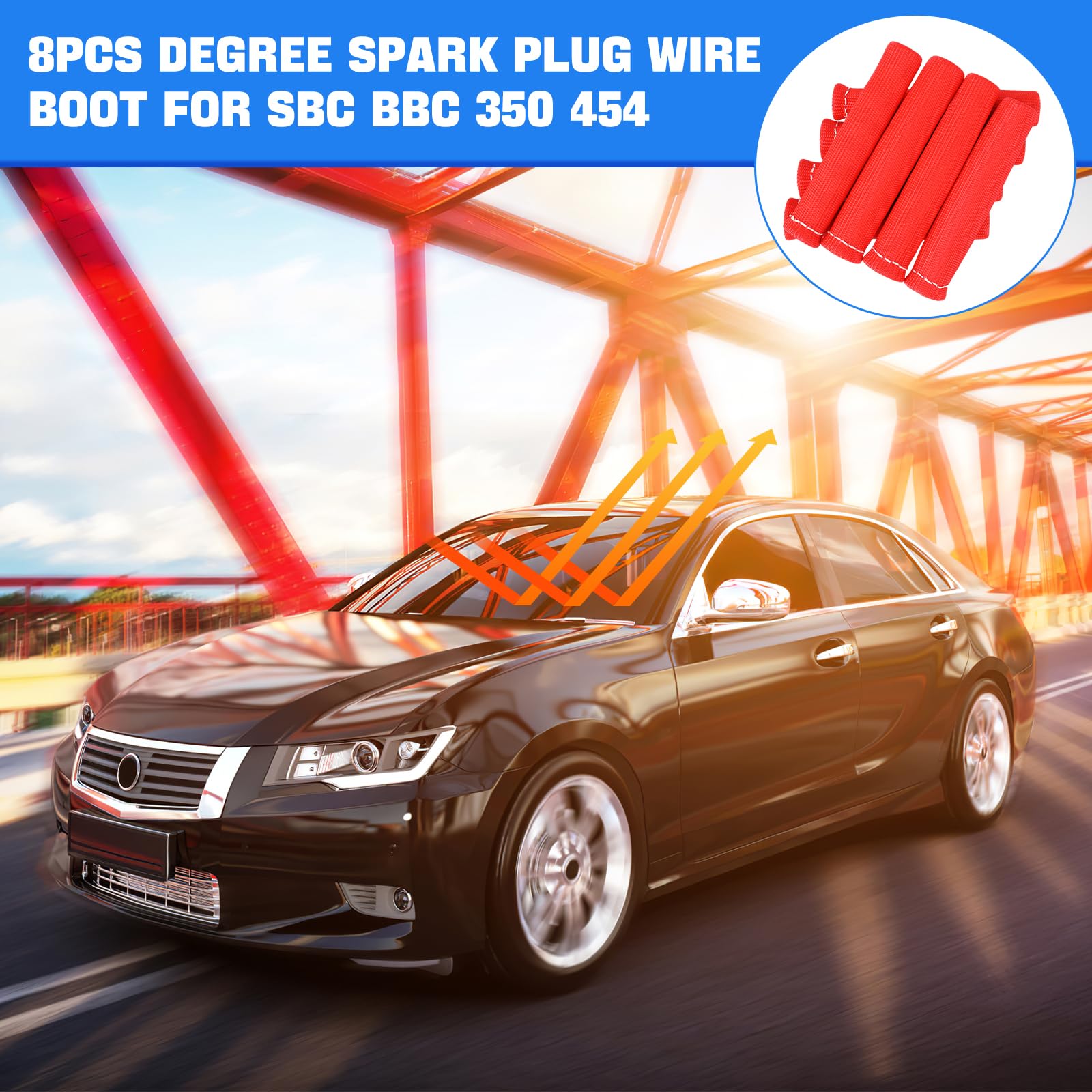 Shinehome 8 Pcs Spark Plug Boot Protector 2500 Spark Plug Heat Sleeve Wire Covers Wrap 6 Inch For Ls1/Ls2 Sbc Bbc 350 454 Spark