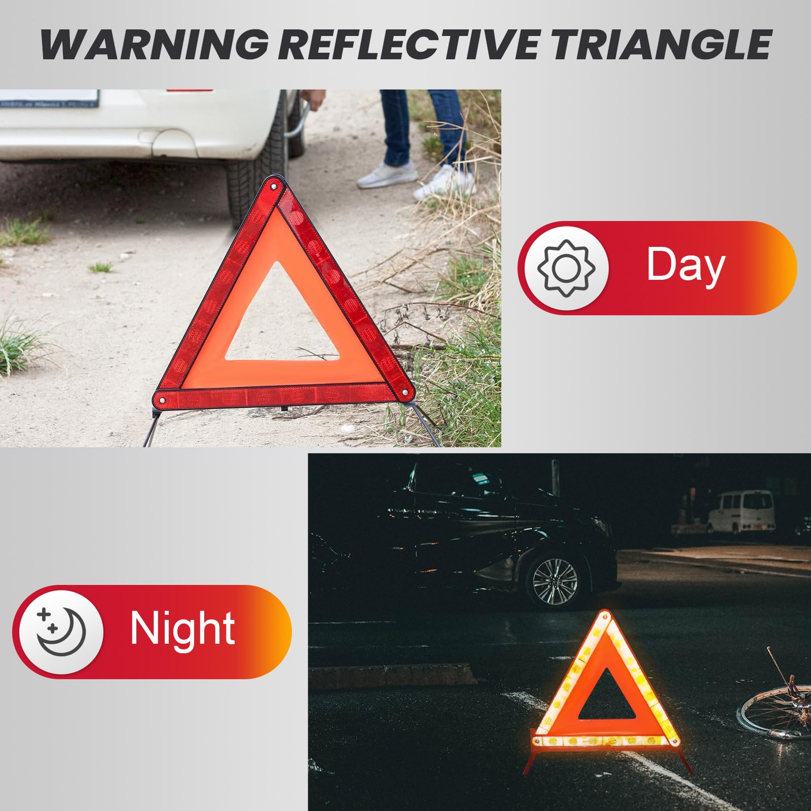 Dasbet Emergency Warning Triangles | Roadside Safety Triangle, 3 Pack Foldable Warning Reflective Triangle With Case For Vehicle