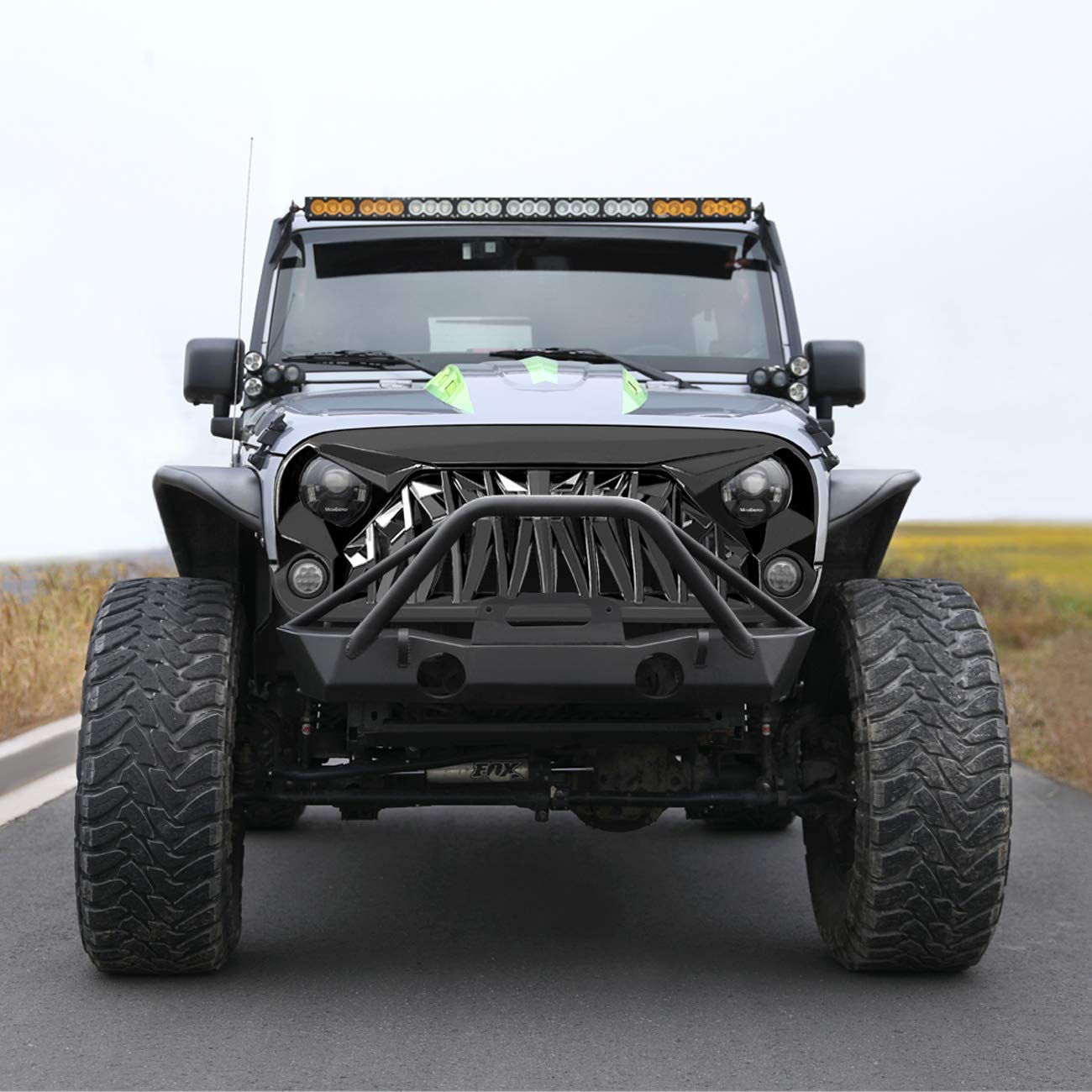 Icars Glossy Black Shark Grill Front Cover For 2007-2018 Jeep Wrangler Jk Jku Accessories & Unlimited, Abs