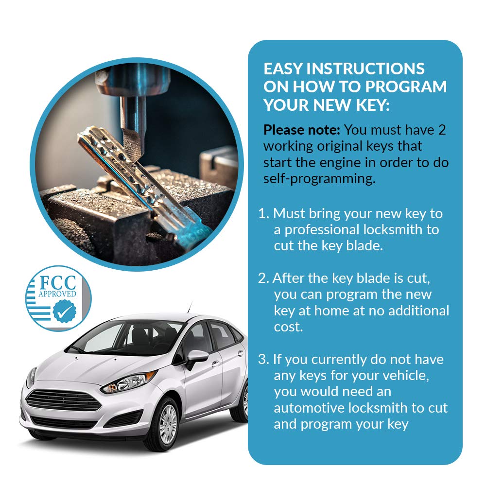 Keyless2Go Replacement For New Uncut Keyless Remote Head Key Fob Ford Fiesta That Use Kr55Wk47899 (2 Pack)