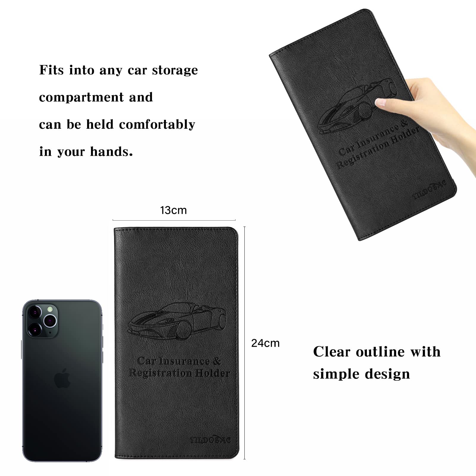 Tildosac Car Registration & Insurance Card Holder:Auto Glove Box Organizer Document Wallet Leather Truck Accessories For Women Men (A Black, Large)