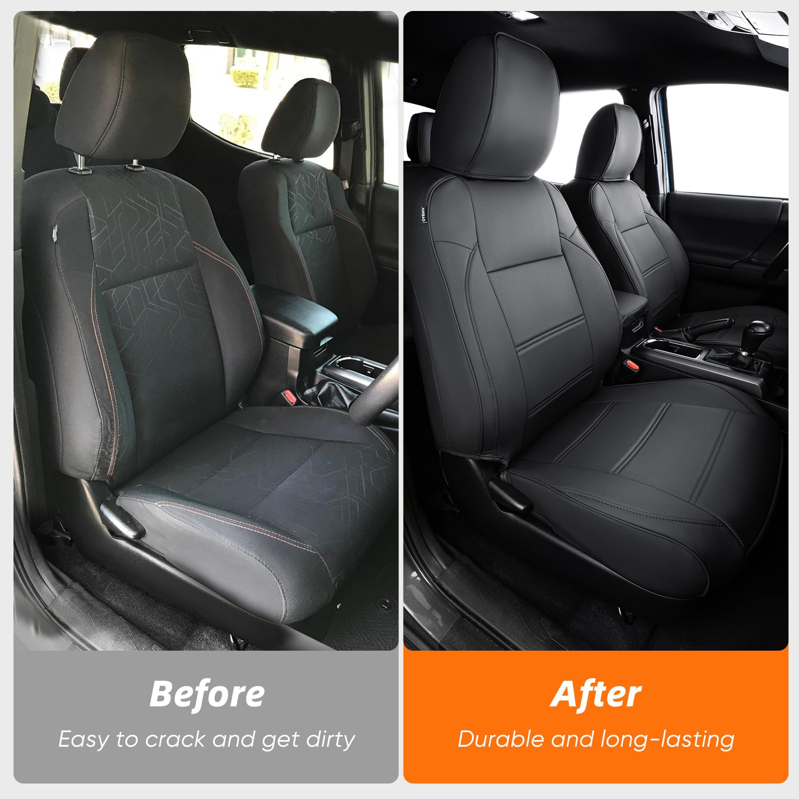 Drcarnow Super Cover® For Toyota Tacoma Seat Covers 2016-2022 2023,Fit For Tacoma Crew Cab/Double Cab (Black And Gray) Waterproof Leather Accessories(Not Fit The Fourth Generation For Toyota Tacoma)