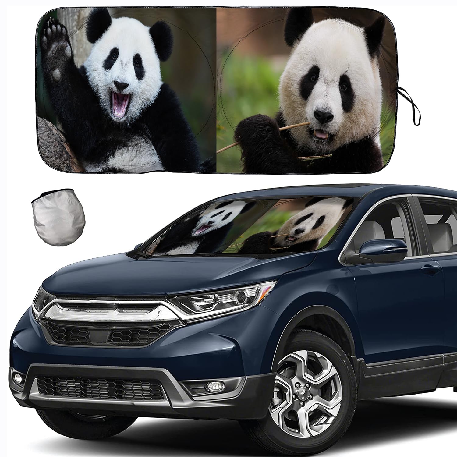 [2025 Upgrade] Tdcqqgqq Cute Panda Windshield Sunshade For Car - Medium Size (46-64    Width X 34    Height) | Uv Protection, He