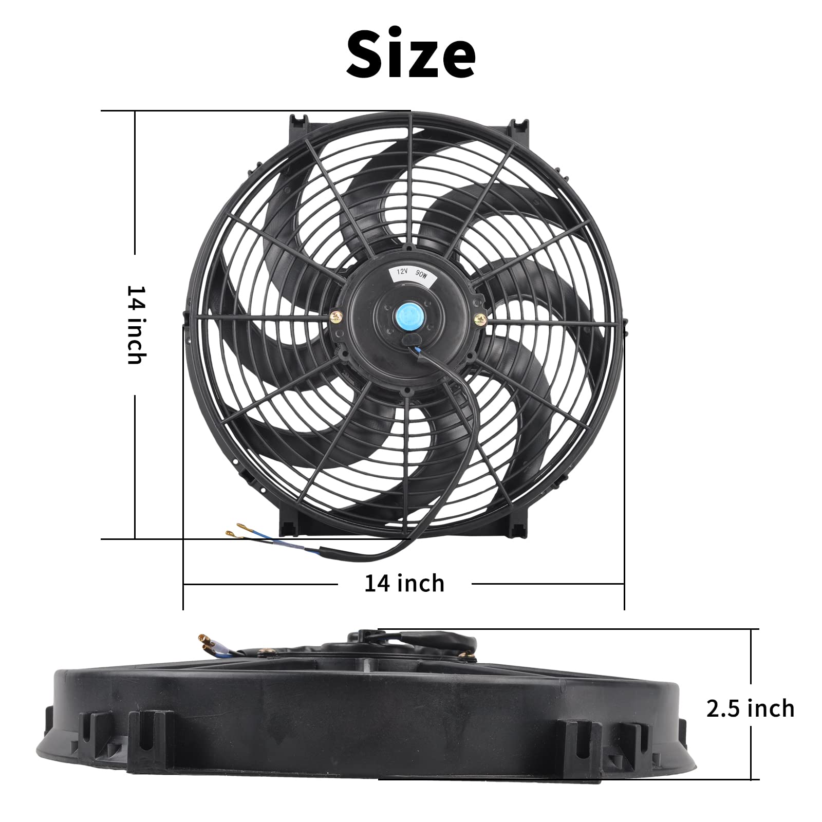 Fgjqefg 14 Inch Black Universal Slim Fan Push Pull Electric Radiator 12V High Performance Cooling Fan Mount Kit Set Of 2